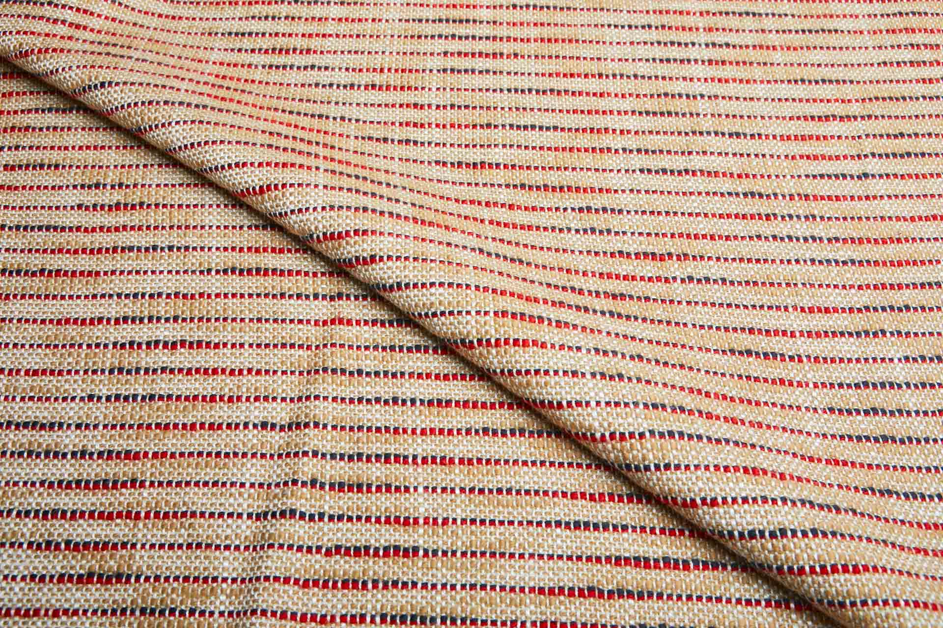 Slubby Striped Cotton Weave - Pale Gold, Red and Black fabric, image 2 of 6