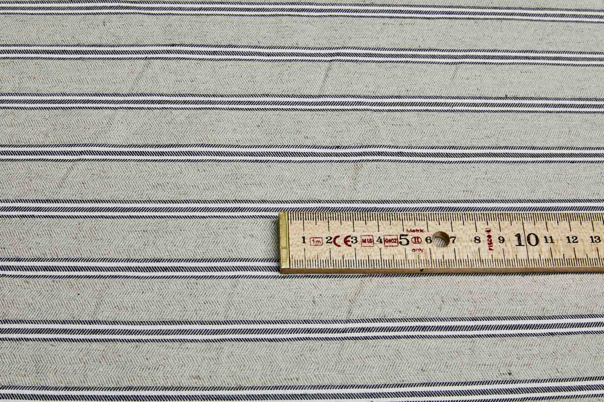 Striped Herringbone Linen - Stone, Ecru and Indigo fabric, image 2 of 8