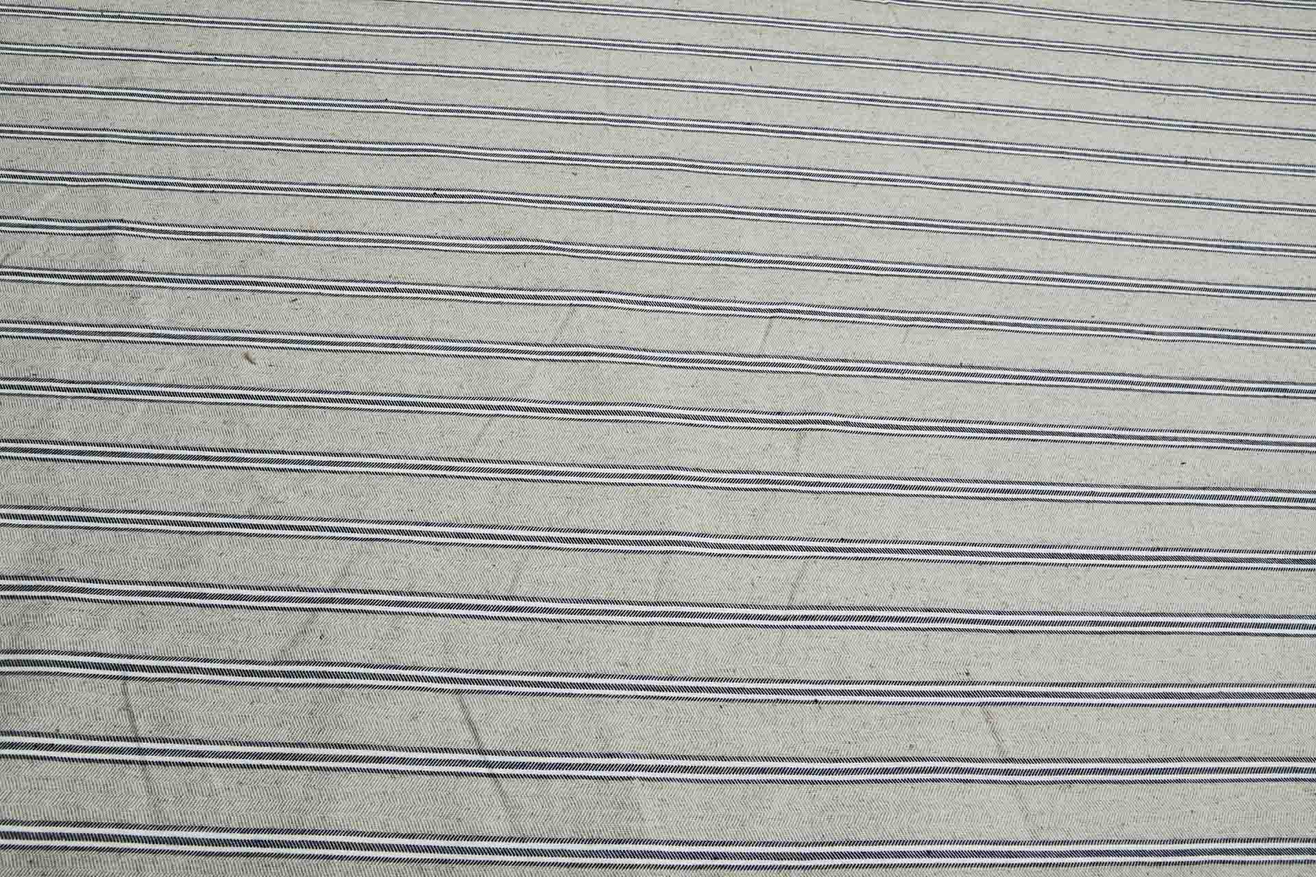 Striped Herringbone Linen - Stone, Ecru and Indigo fabric, image 3 of 8