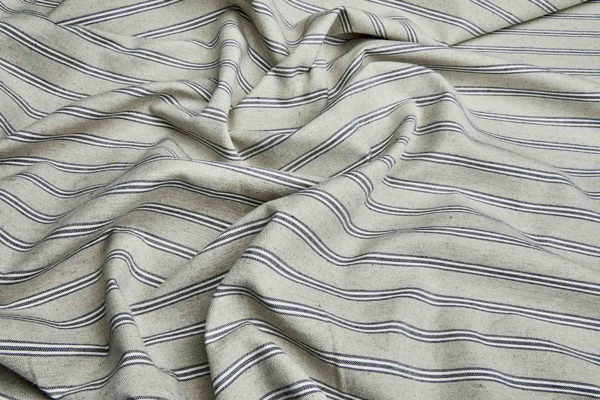 Striped Herringbone Linen - Stone, Ecru and Indigo fabric, image 4 of 8