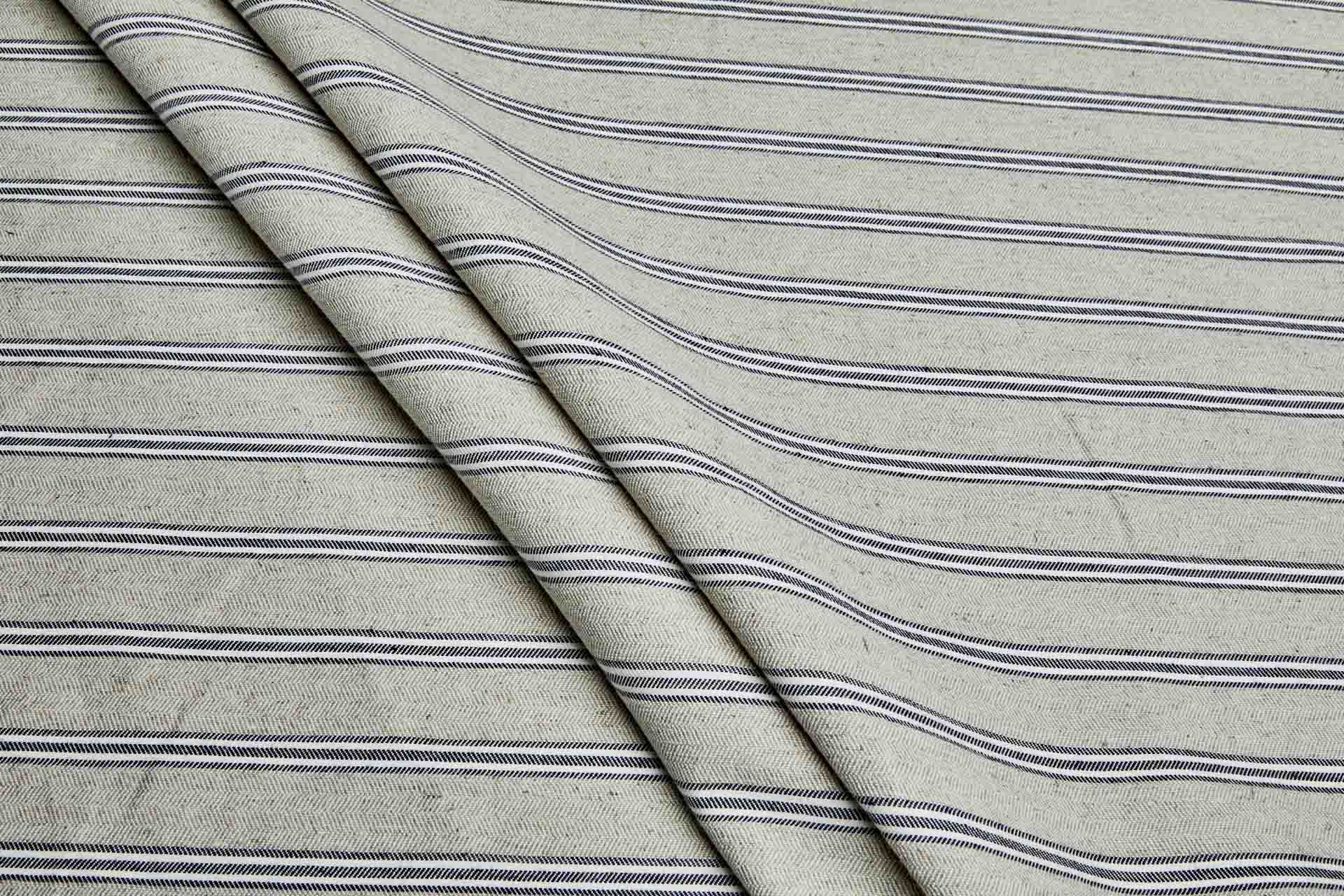Striped Herringbone Linen - Stone, Ecru and Indigo fabric