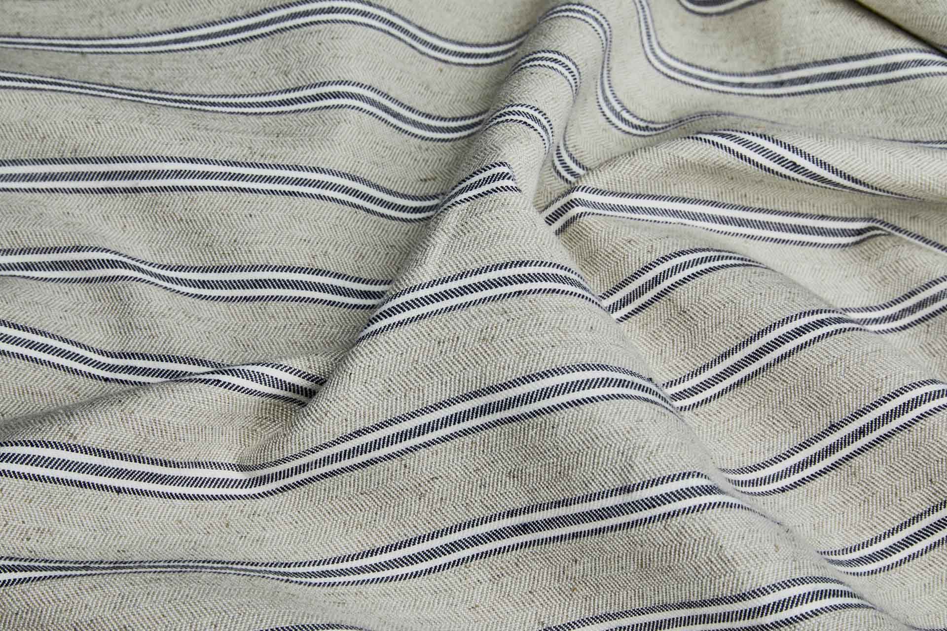 Striped Herringbone Linen - Stone, Ecru and Indigo fabric, image 5 of 8