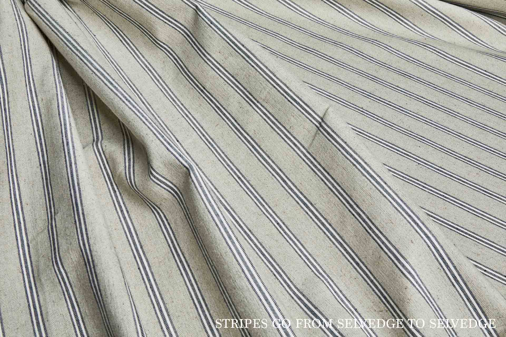 Striped Herringbone Linen - Stone, Ecru and Indigo fabric, image 6 of 8