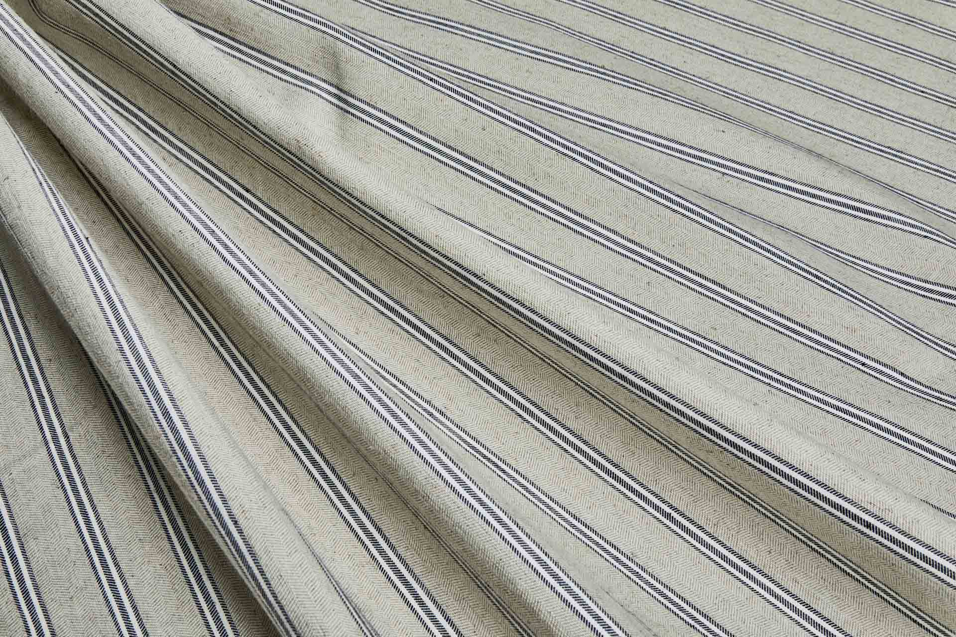 Striped Herringbone Linen - Stone, Ecru and Indigo fabric, image 7 of 8