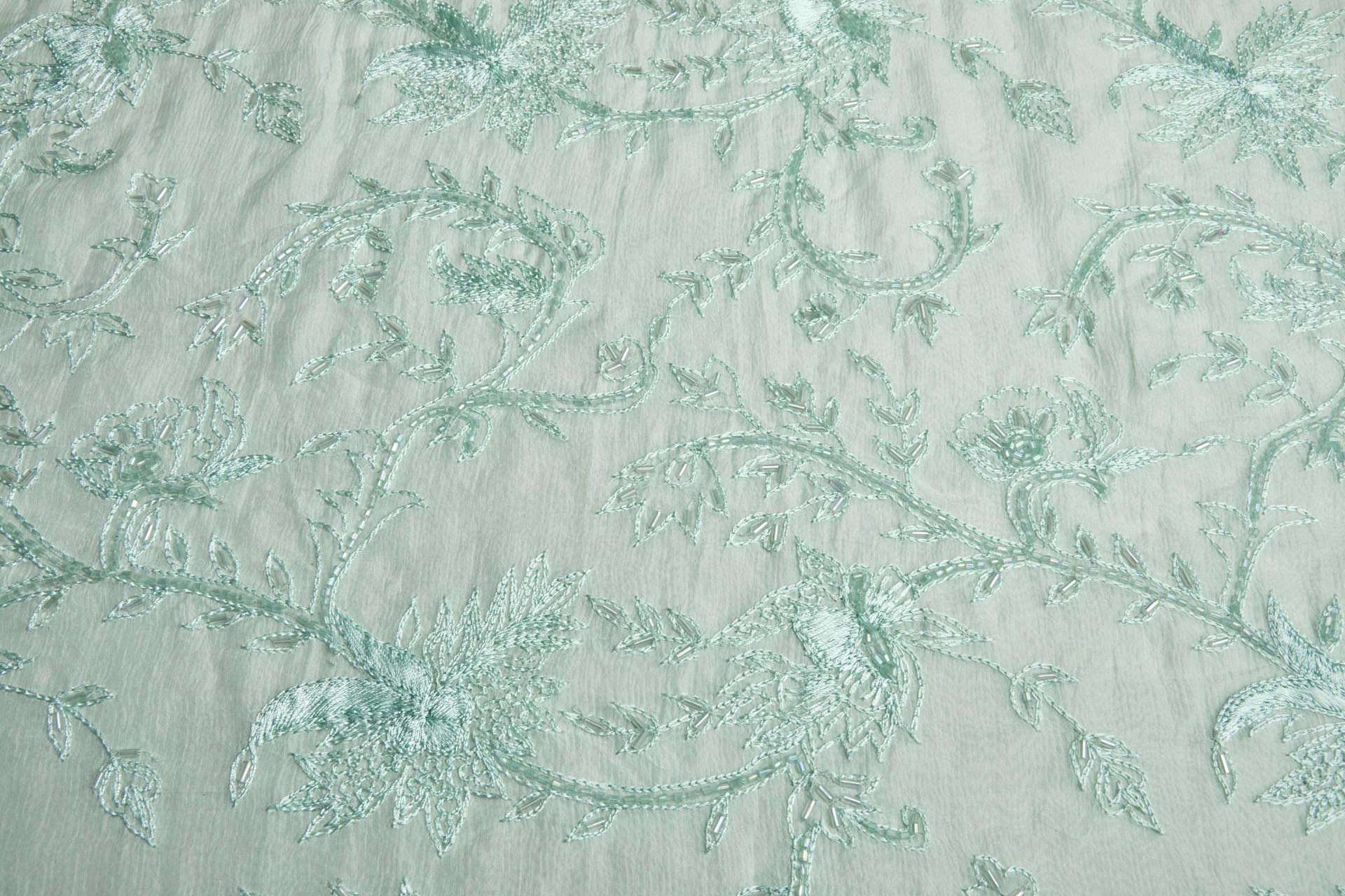 Vintage Hand Stitched and Beaded Silk Chiffon in Mint fabric, image 7 of 7