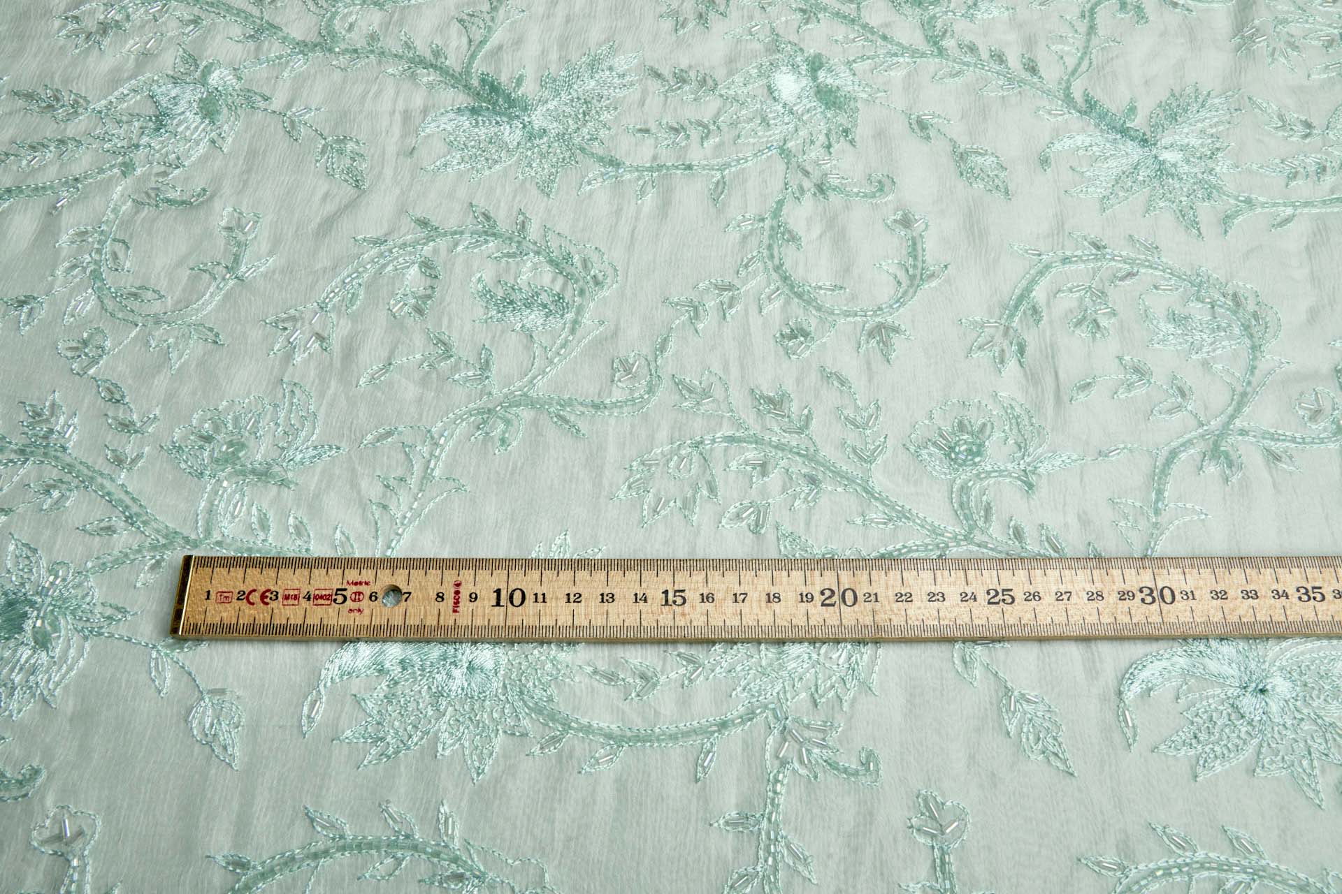 Vintage Hand Stitched and Beaded Silk Chiffon in Mint fabric, image 2 of 7