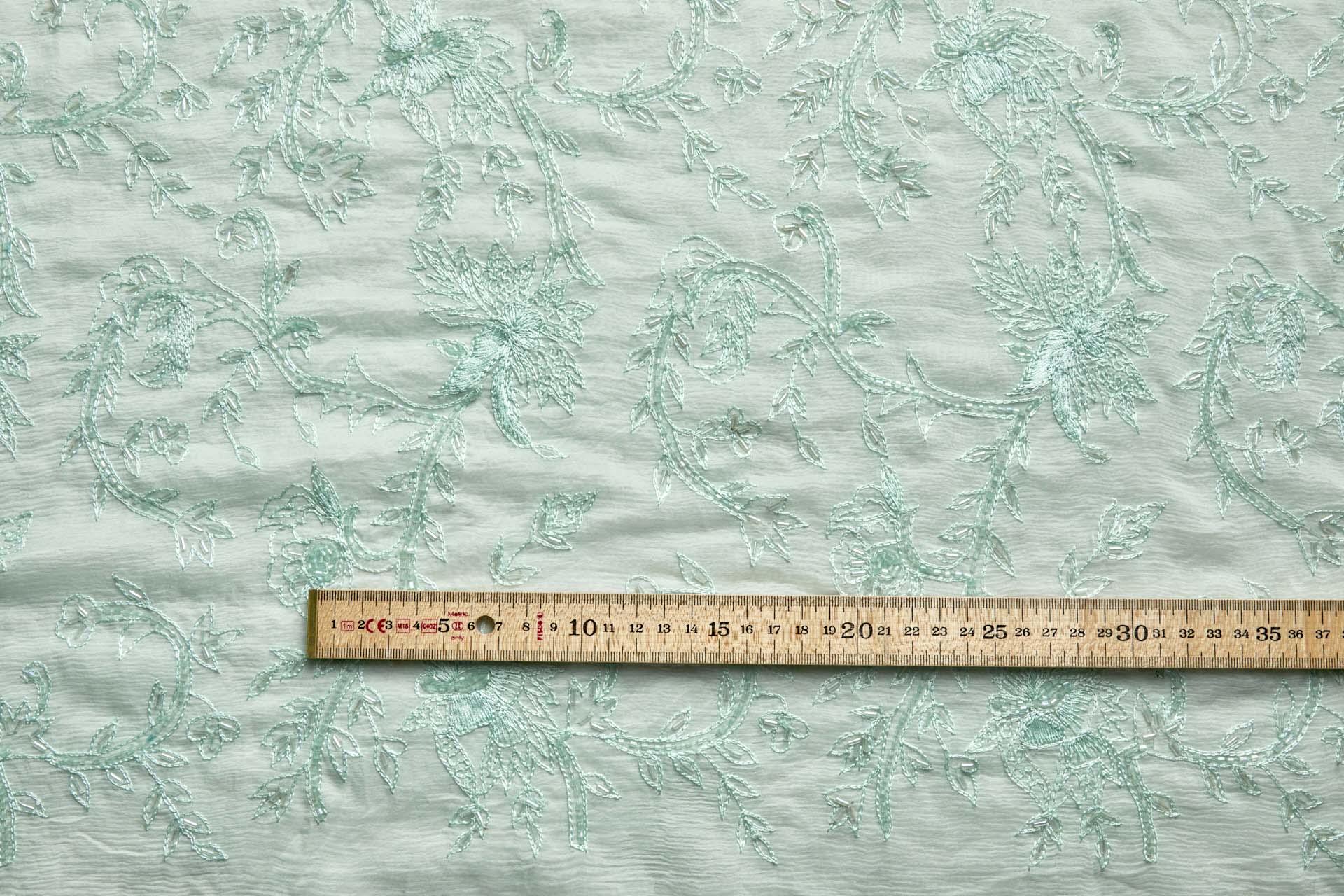 Vintage Hand Stitched and Beaded Silk Chiffon in Mint fabric, image 4 of 7