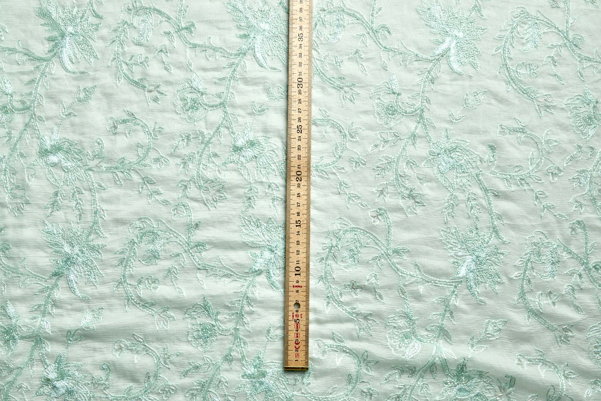 Vintage Hand Stitched and Beaded Silk Chiffon in Mint fabric, image 5 of 7