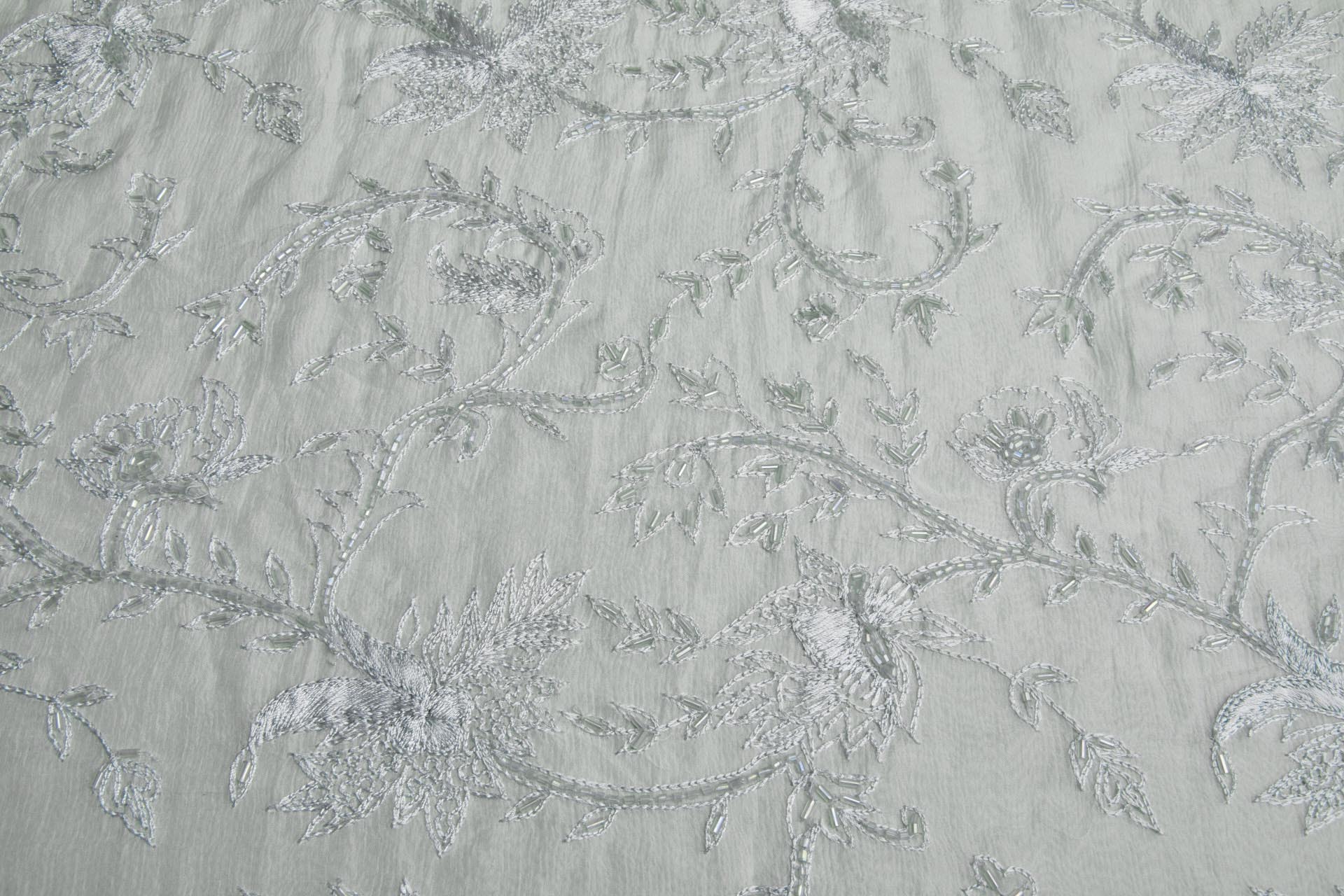 Vintage Hand Stitched and Beaded Silk Chiffon in Dusty Blue fabric, image 8 of 8
