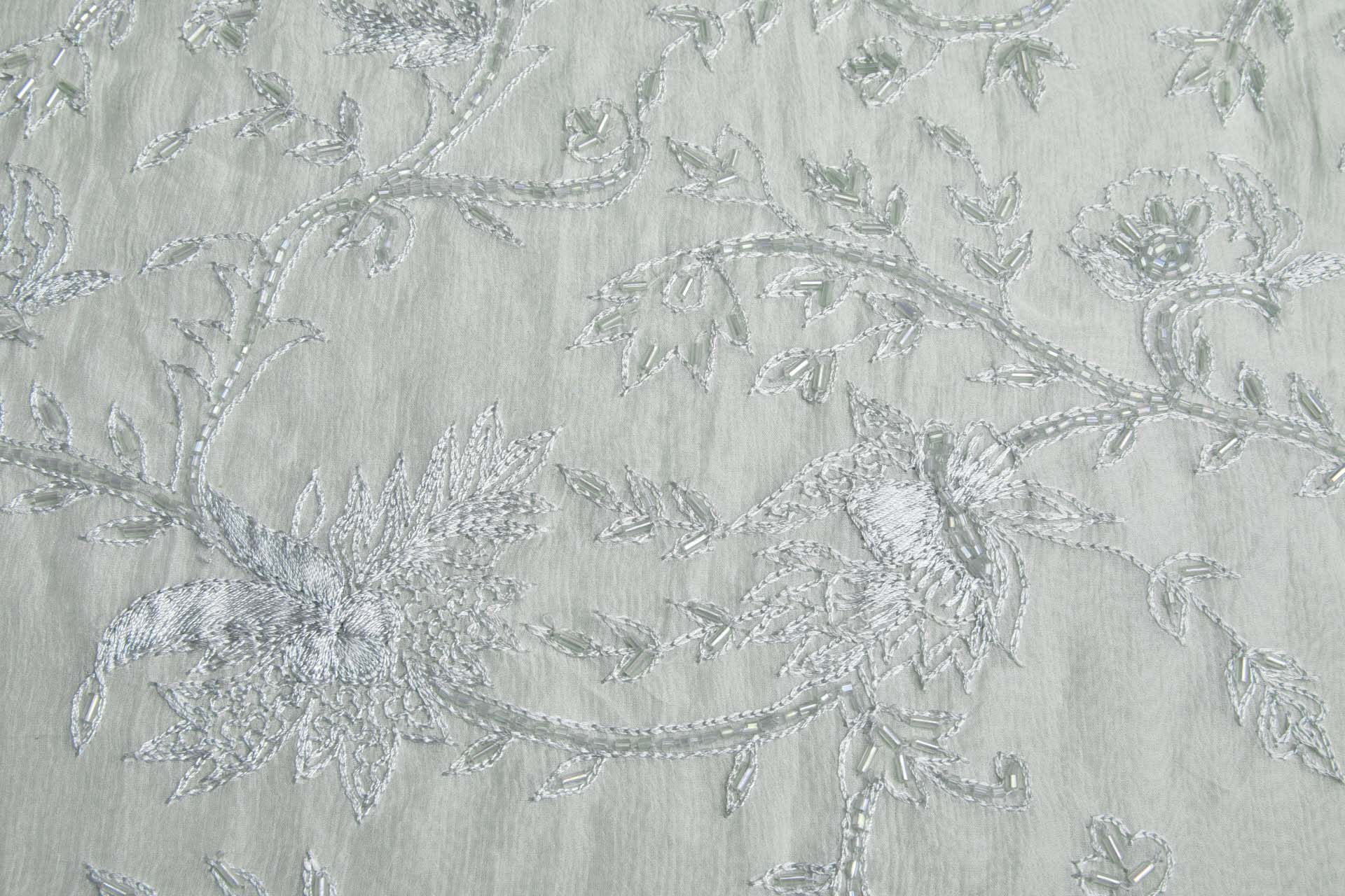 Vintage Hand Stitched and Beaded Silk Chiffon in Dusty Blue fabric, image 3 of 8