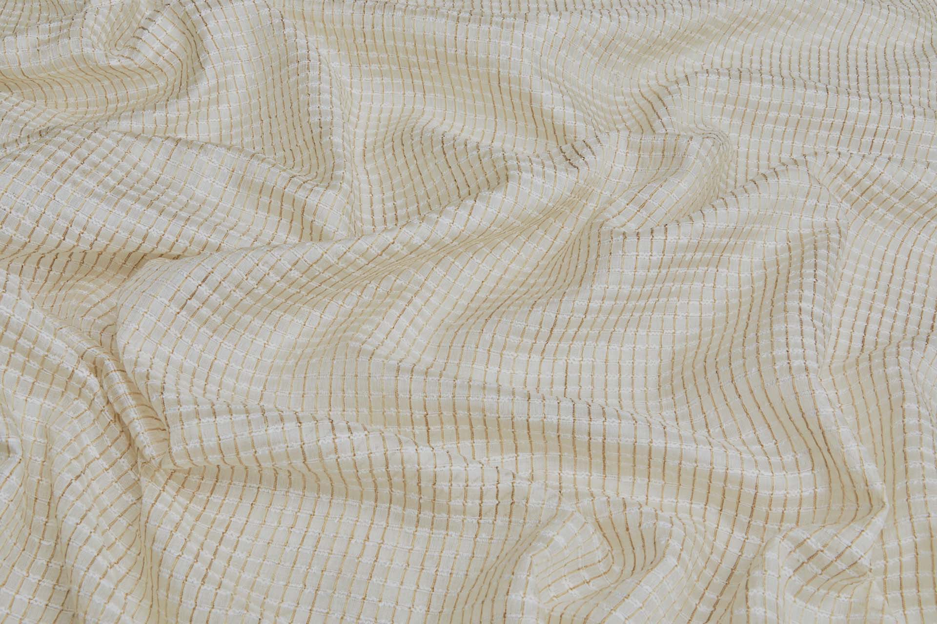 Textured Sheer Check Silk Tussah / Tassar - Pale Gold and Ivory fabric, image 4 of 8