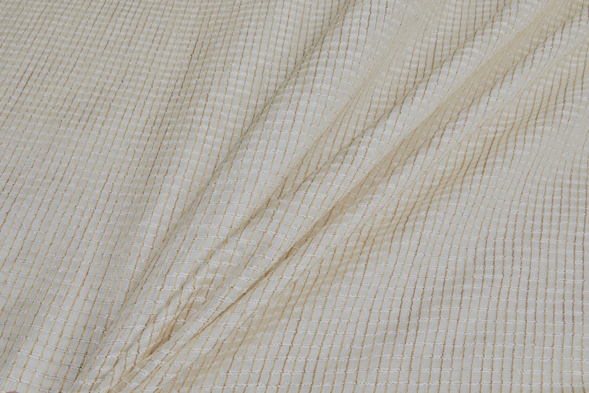 Textured Sheer Check Silk Tussah / Tassar - Pale Gold and Ivory fabric, image 5 of 8