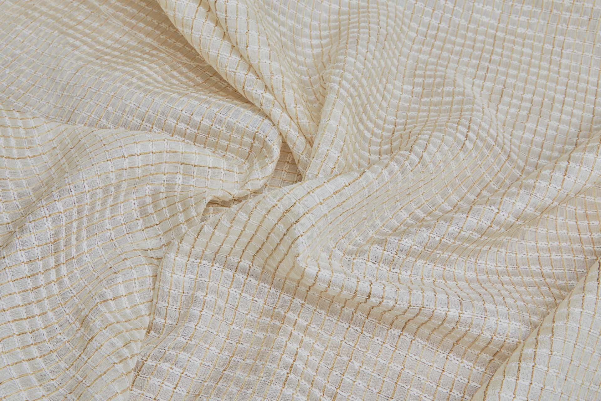 Textured Sheer Check Silk Tussah / Tassar - Pale Gold and Ivory fabric, image 7 of 8