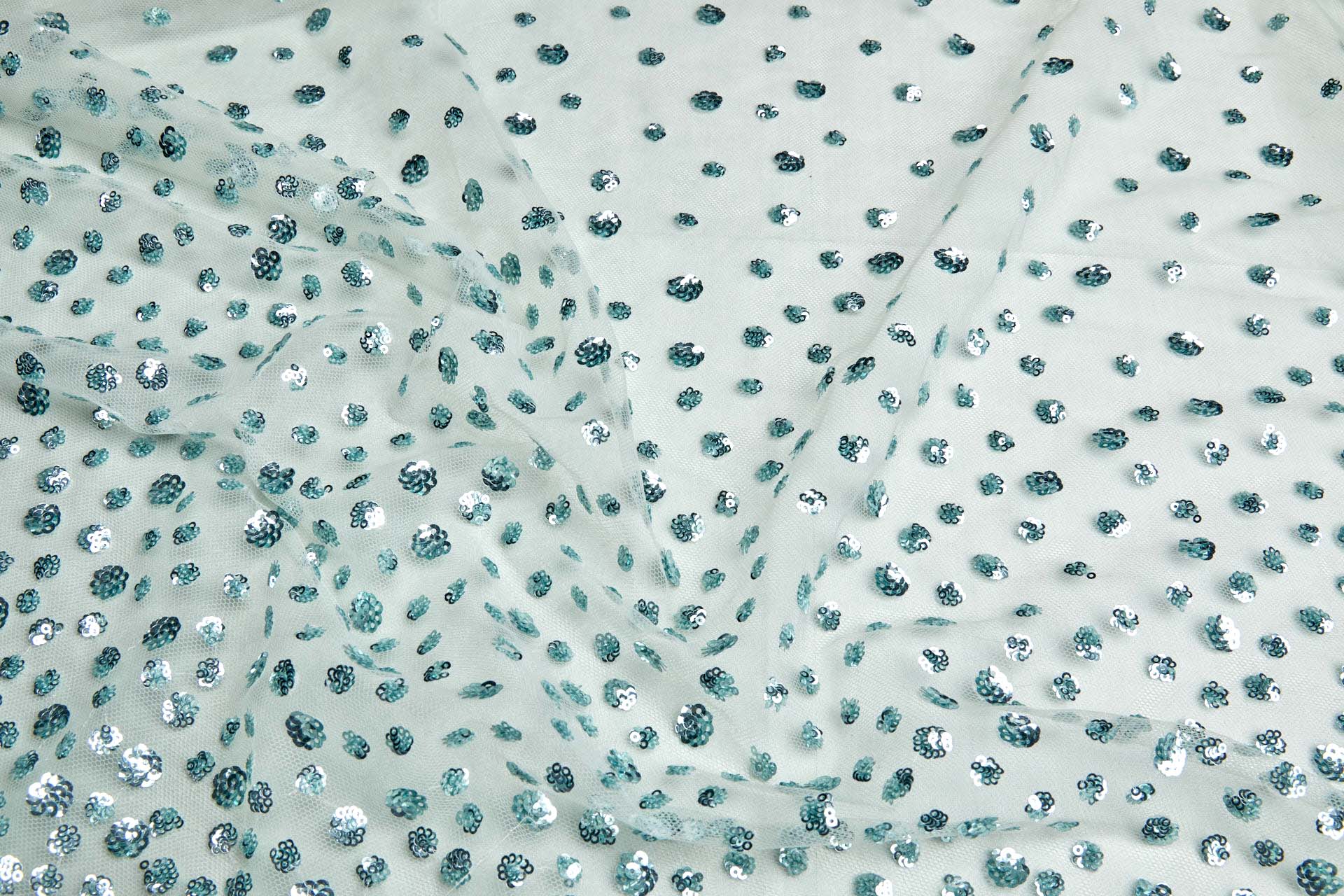 Gradient Sequin Circles on Tulle - Mint Green fabric, image 4 of 7