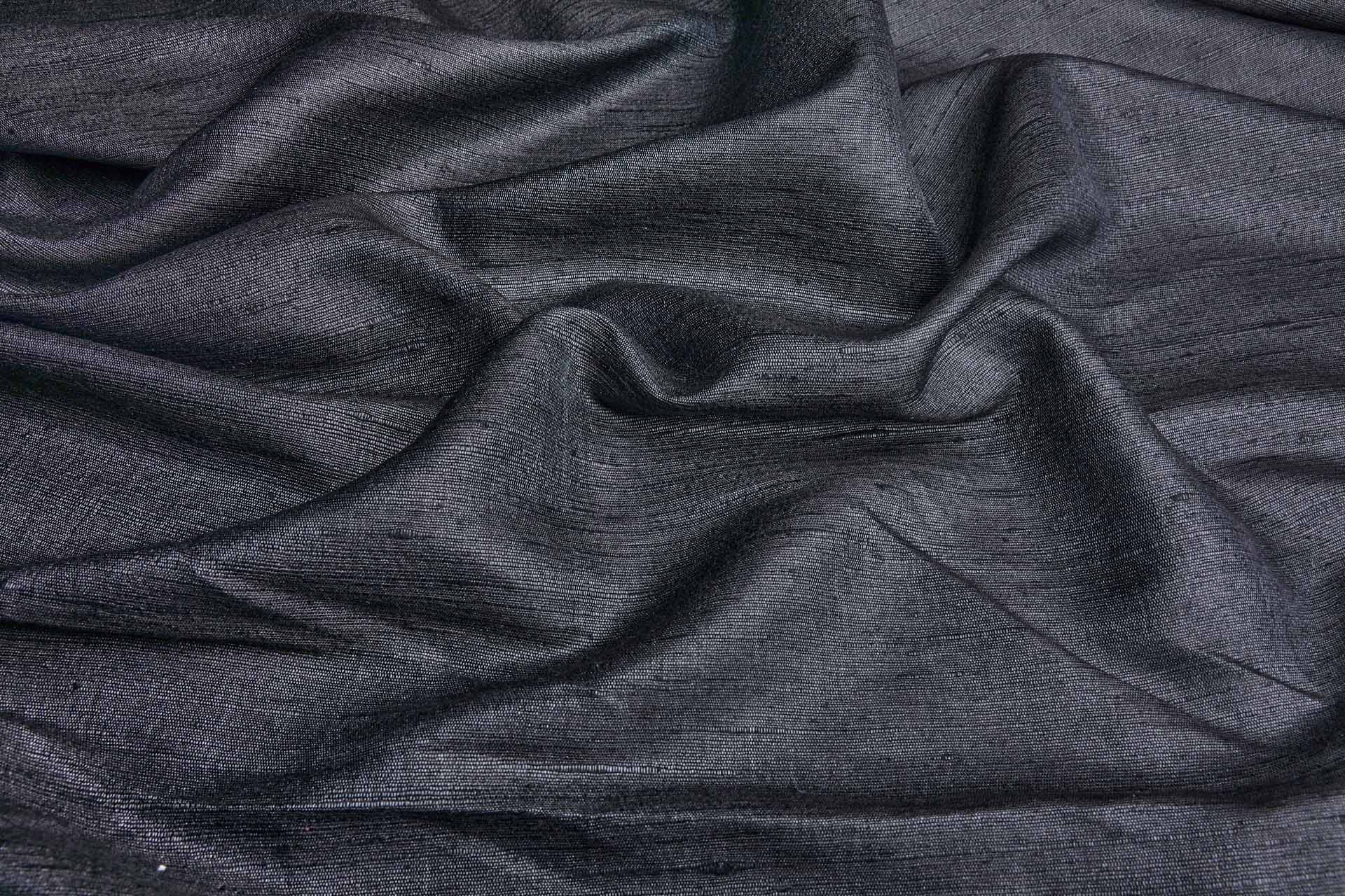 Dark Inky Charcoal Textured Raw Silk Tassar fabric, image 2 of 6