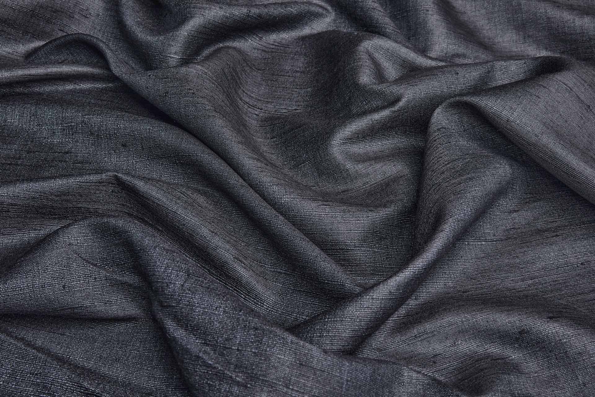 Dark Inky Charcoal Textured Raw Silk Tassar fabric, image 3 of 6