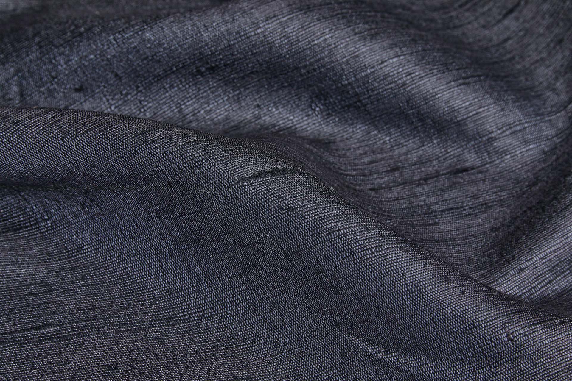 Dark Inky Charcoal Textured Raw Silk Tassar fabric