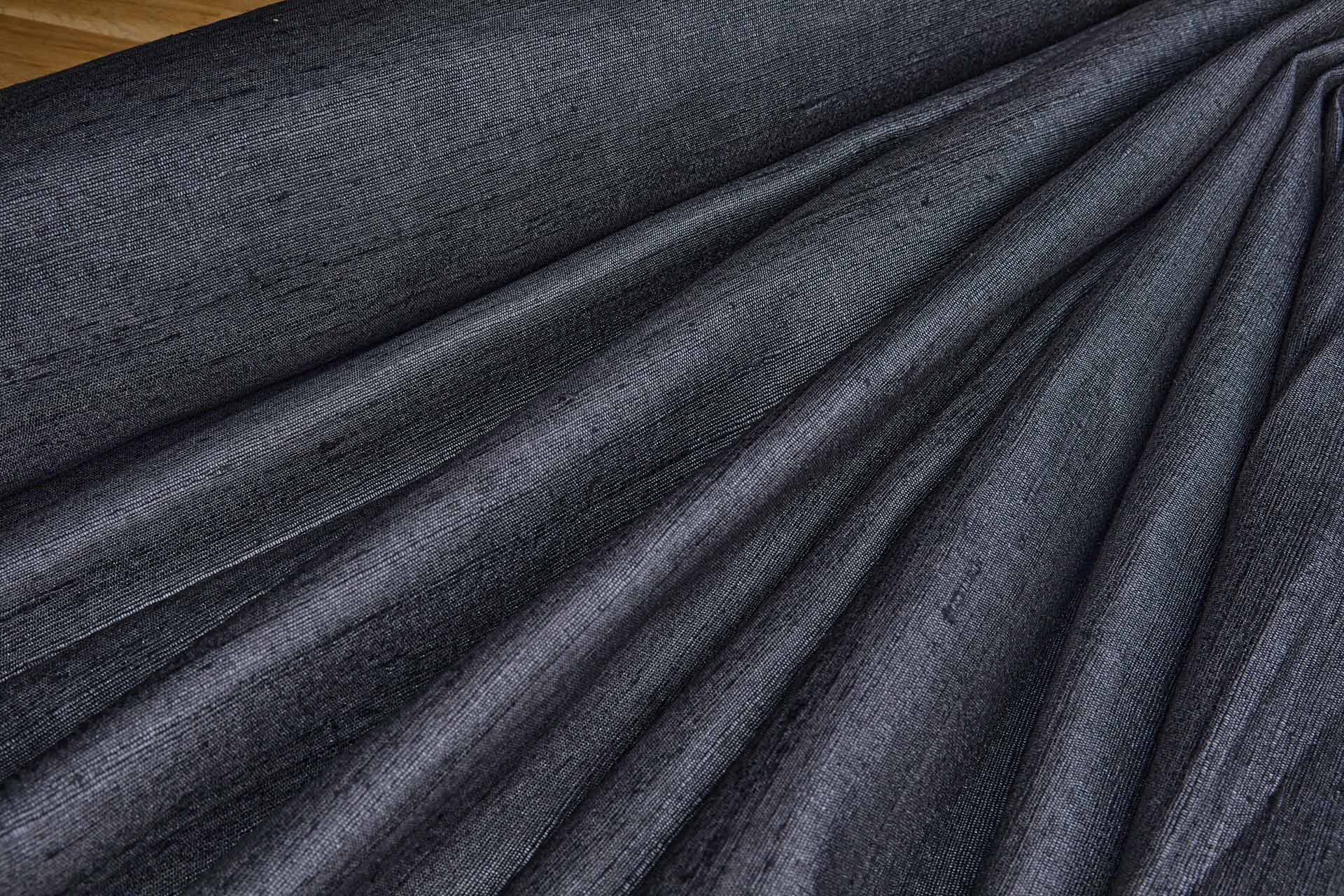 Dark Inky Charcoal Textured Raw Silk Tassar fabric, image 4 of 6