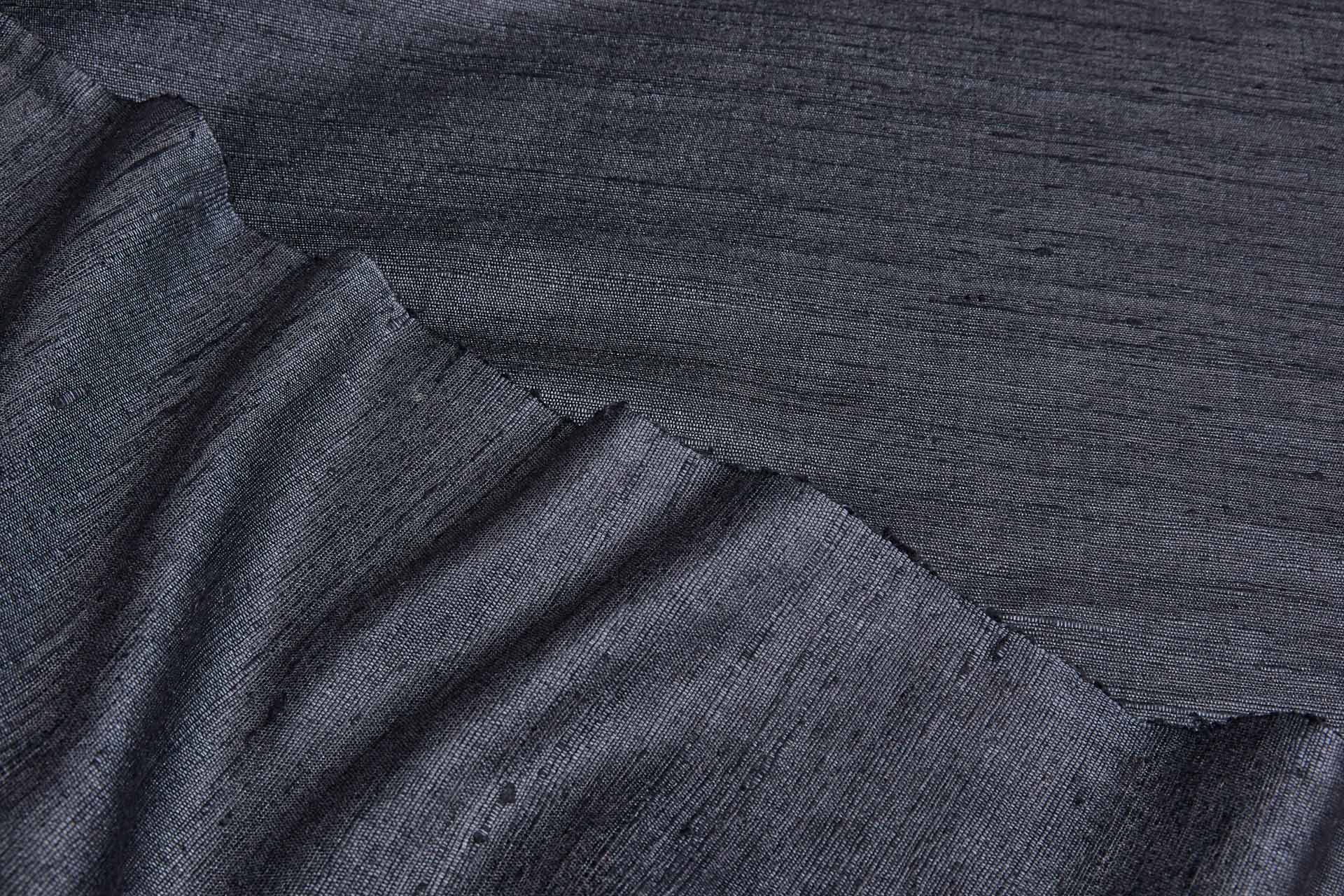 Dark Inky Charcoal Textured Raw Silk Tassar fabric, image 5 of 6