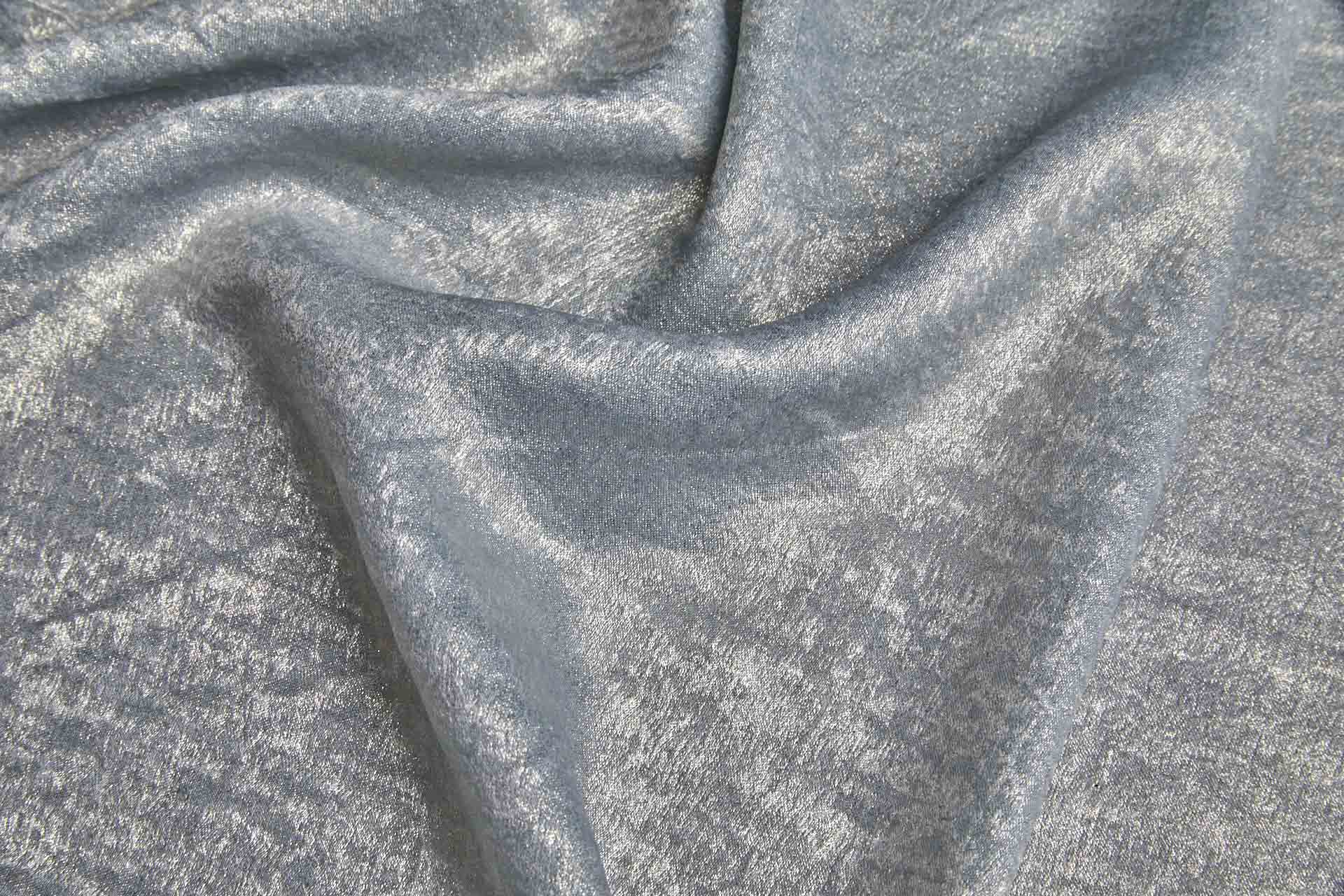 Foil Printed Polyester Satin in Pale Dusty Blue fabric, image 3 of 7