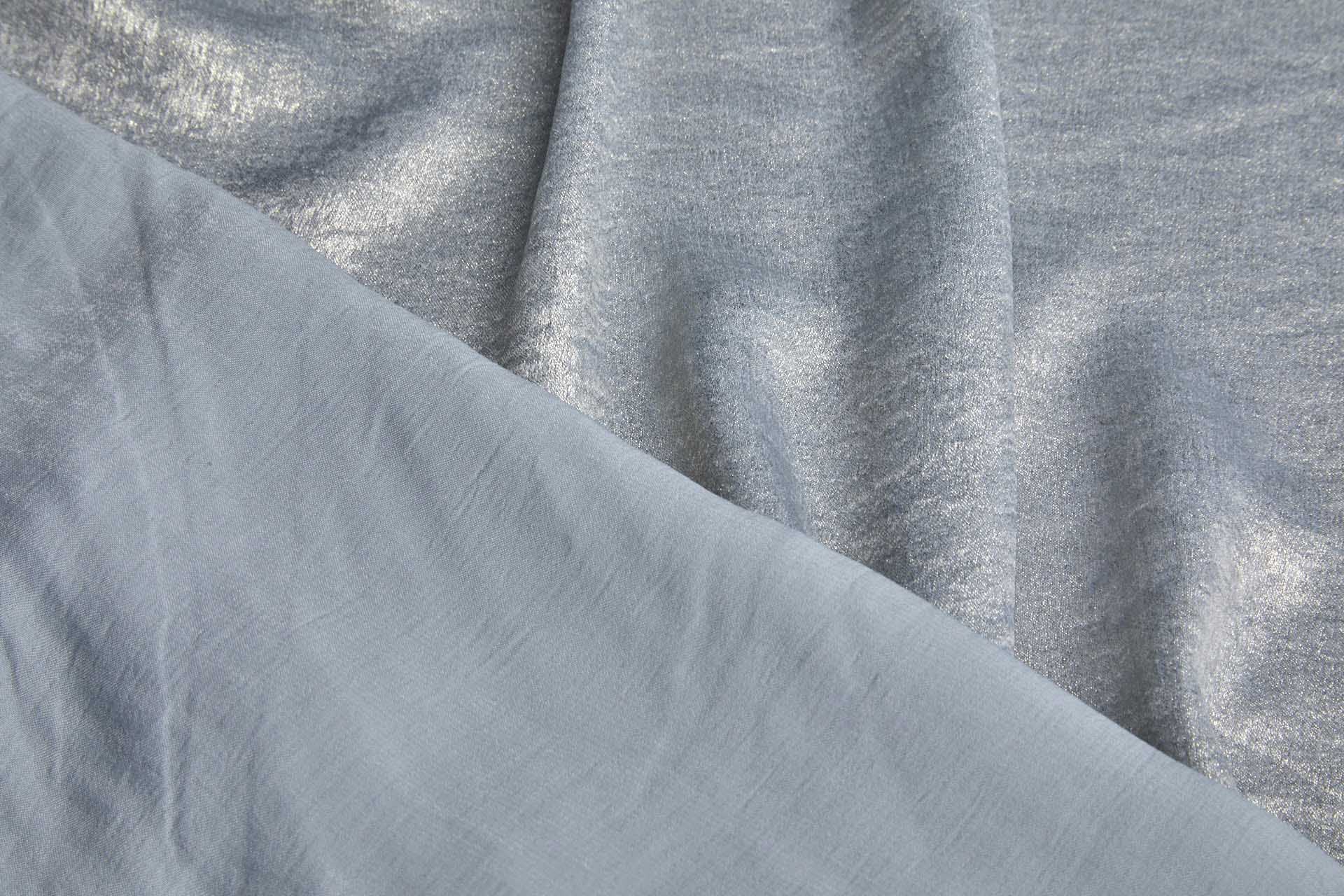 Foil Printed Polyester Satin in Pale Dusty Blue fabric, image 5 of 7