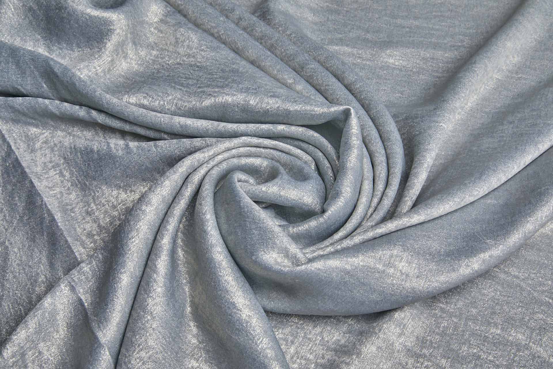 Foil Printed Polyester Satin in Pale Dusty Blue fabric