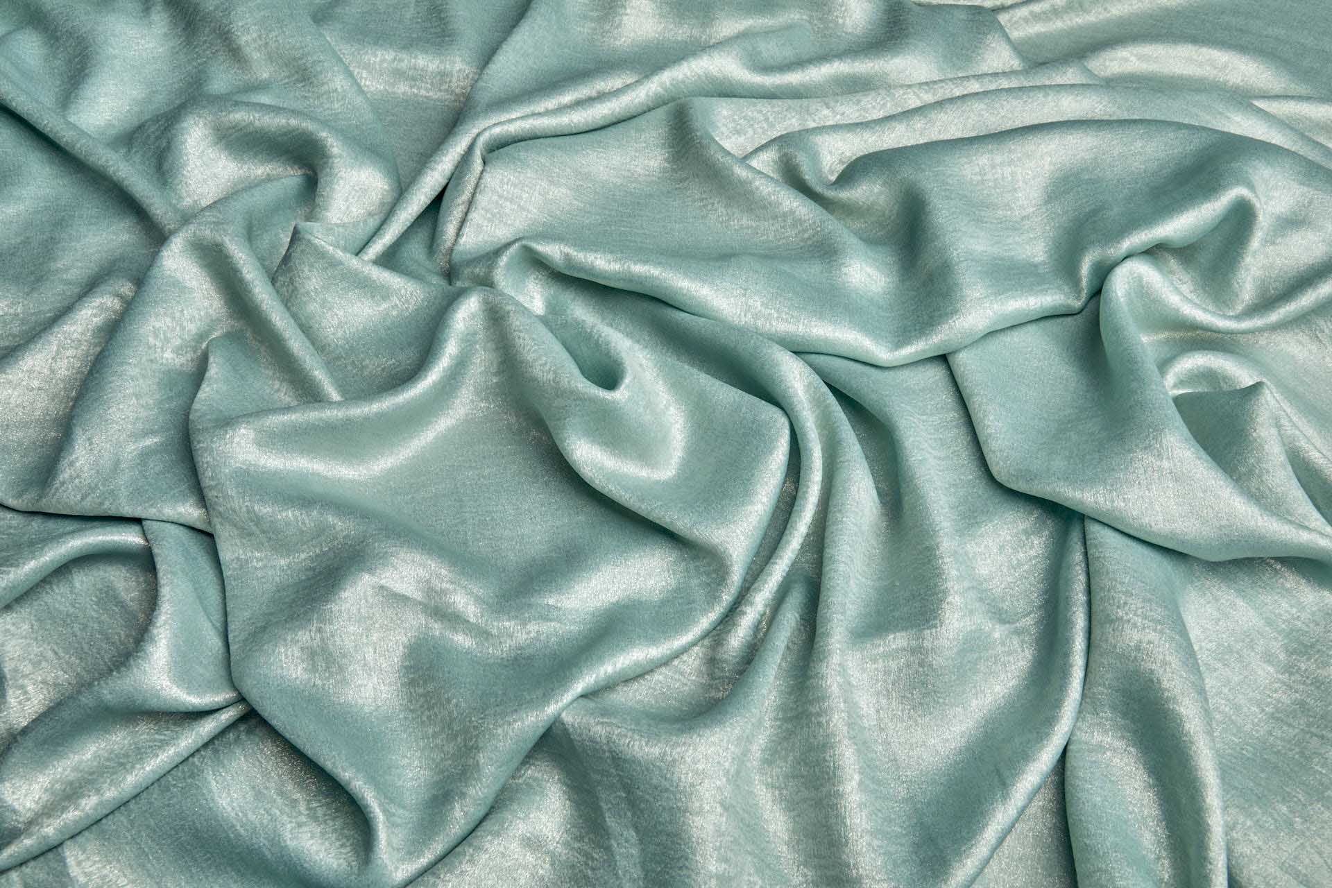 Foil Printed Polyester Satin in Aqua & Gold fabric, image 3 of 6