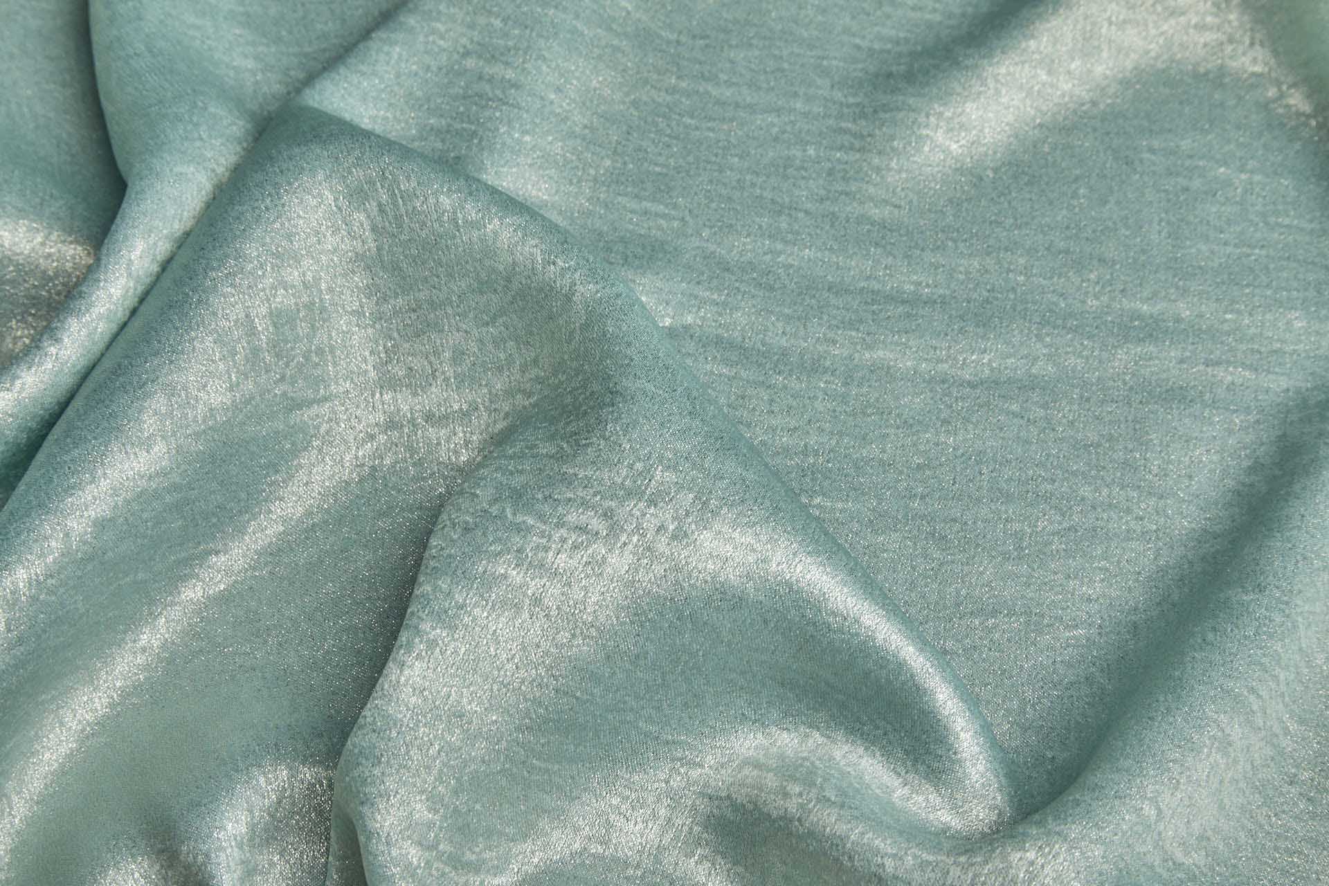 Foil Printed Polyester Satin in Aqua & Gold fabric, image 4 of 6