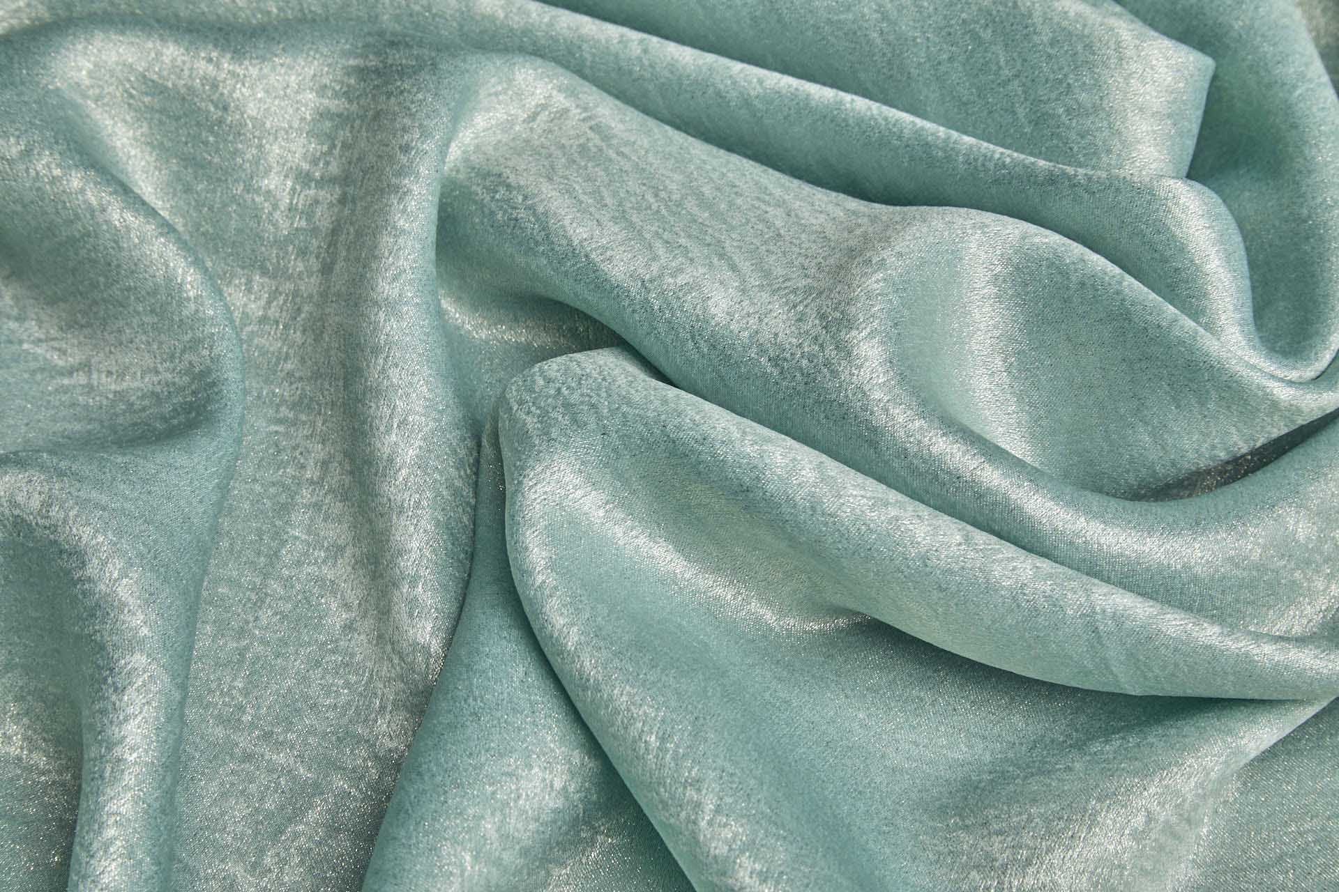 Foil Printed Polyester Satin in Aqua & Gold fabric, image 5 of 6