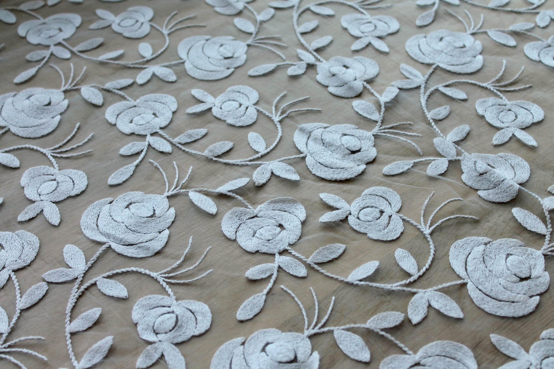 Floral embroidered Tulle - Grey fabric, image 2 of 6