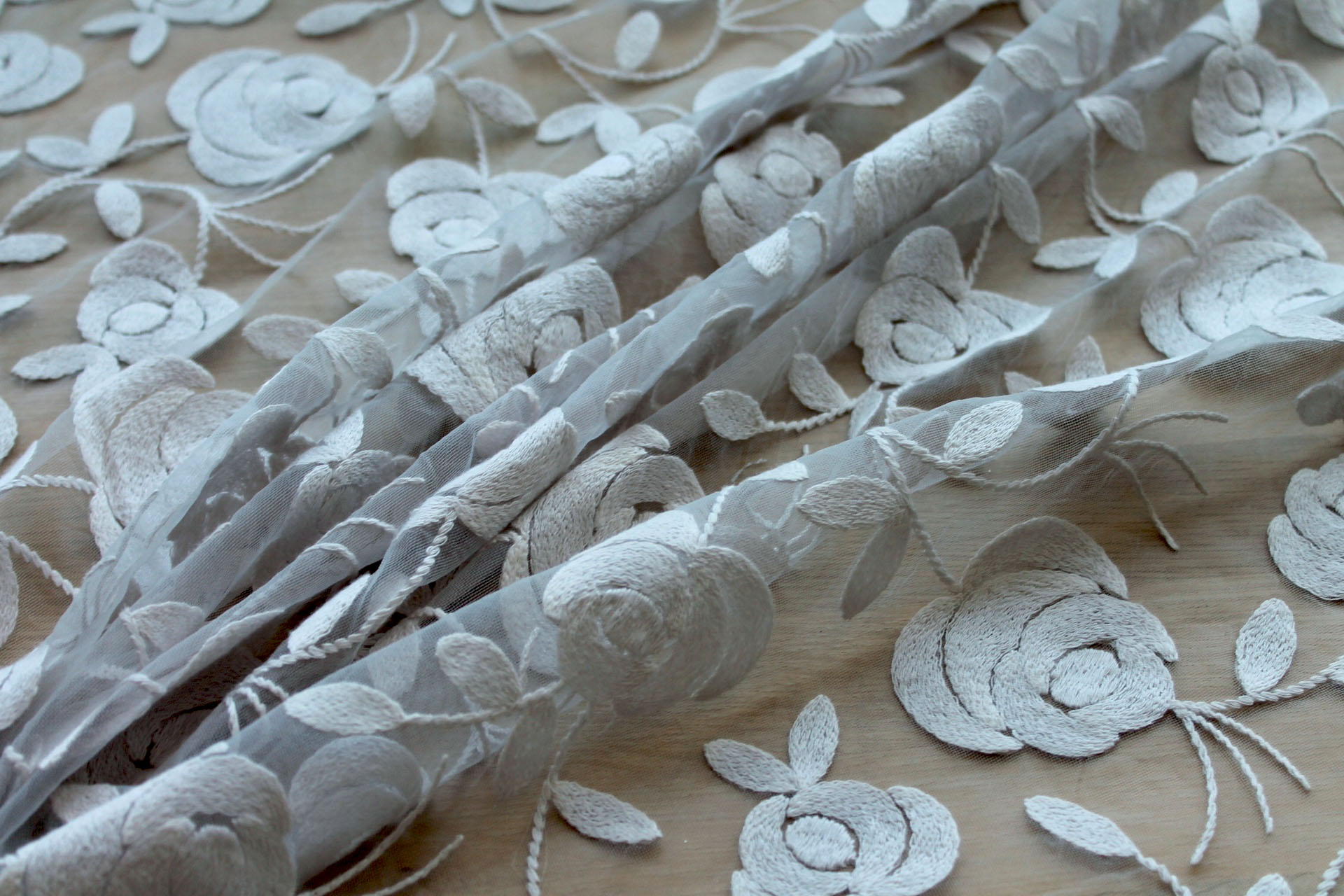 Floral embroidered Tulle - Grey - 0.4m Piece fabric, image 2 of 6