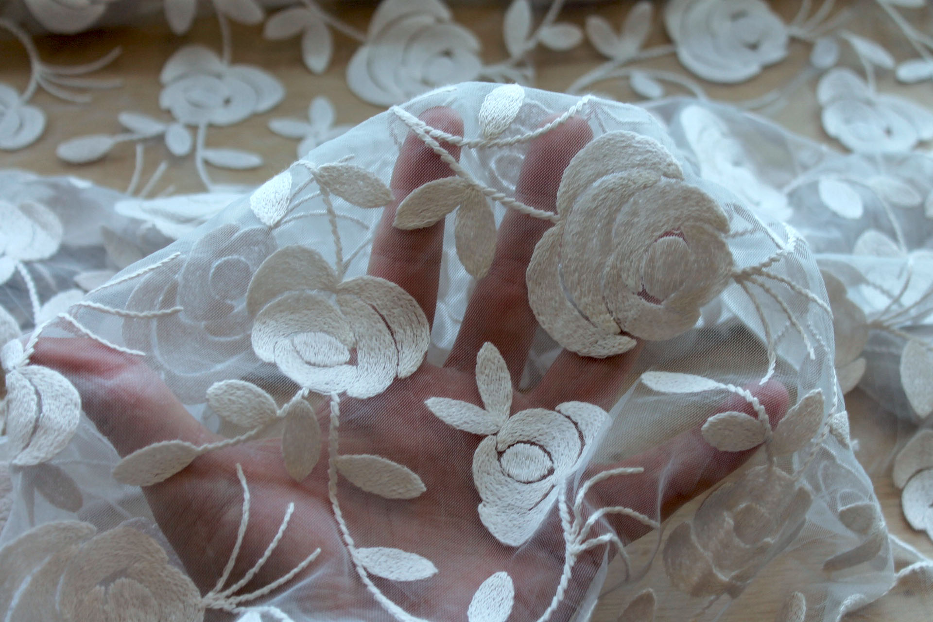 Floral embroidered Tulle - Grey - 0.4m Piece fabric, image 4 of 6