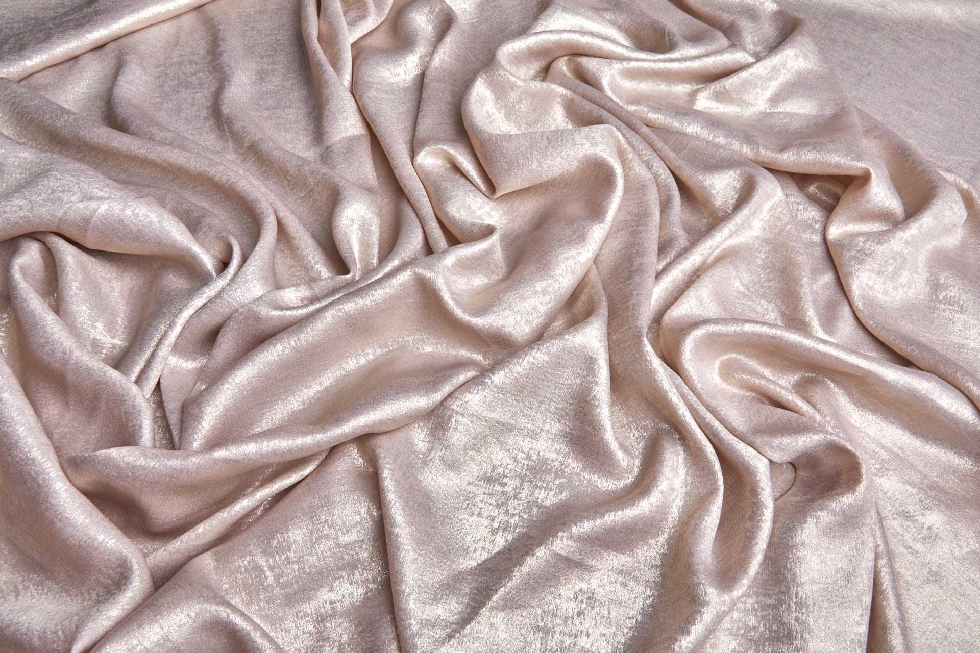 Foil Printed Polyester Satin in Shell Pink & Gold fabric, image 4 of 7