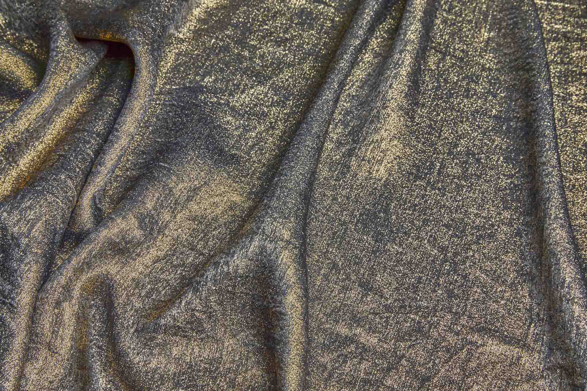 Foil Printed Polyester Satin in Dark Charcoal & Gold fabric, image 8 of 8