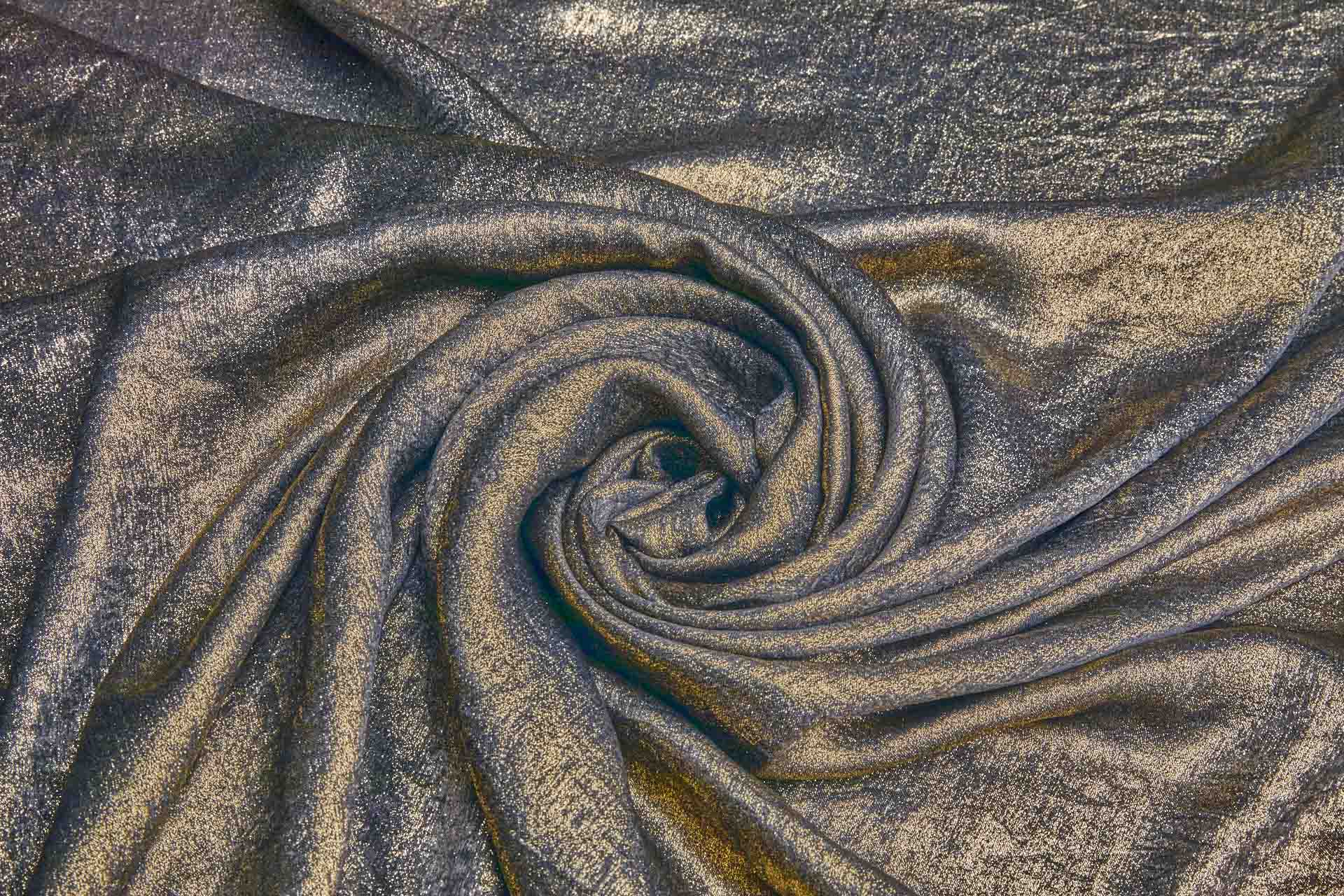 Foil Printed Polyester Satin in Dark Charcoal & Gold fabric