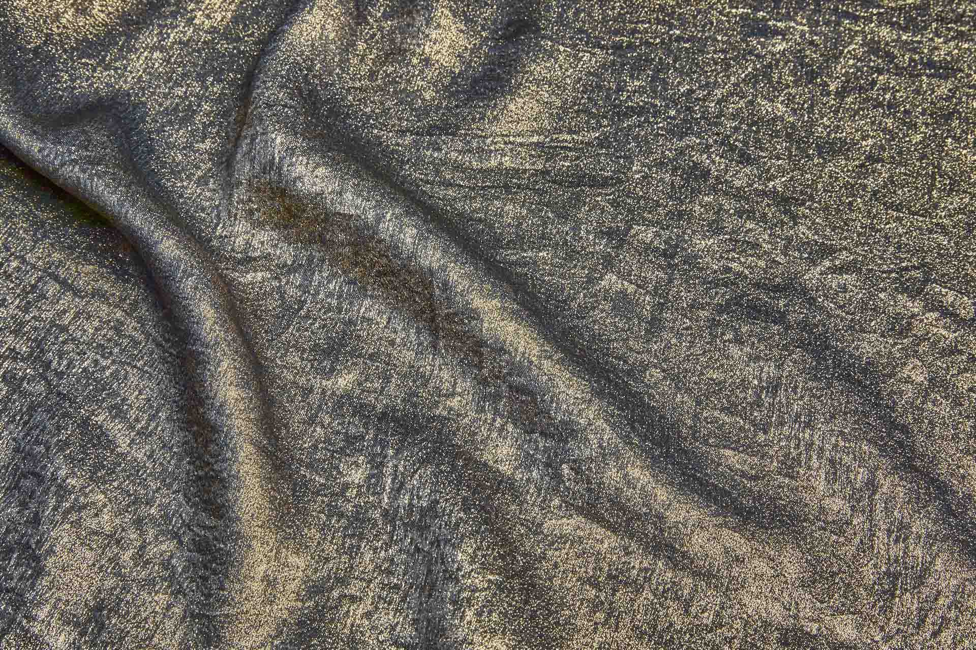 Foil Printed Polyester Satin in Dark Charcoal & Gold fabric, image 3 of 8