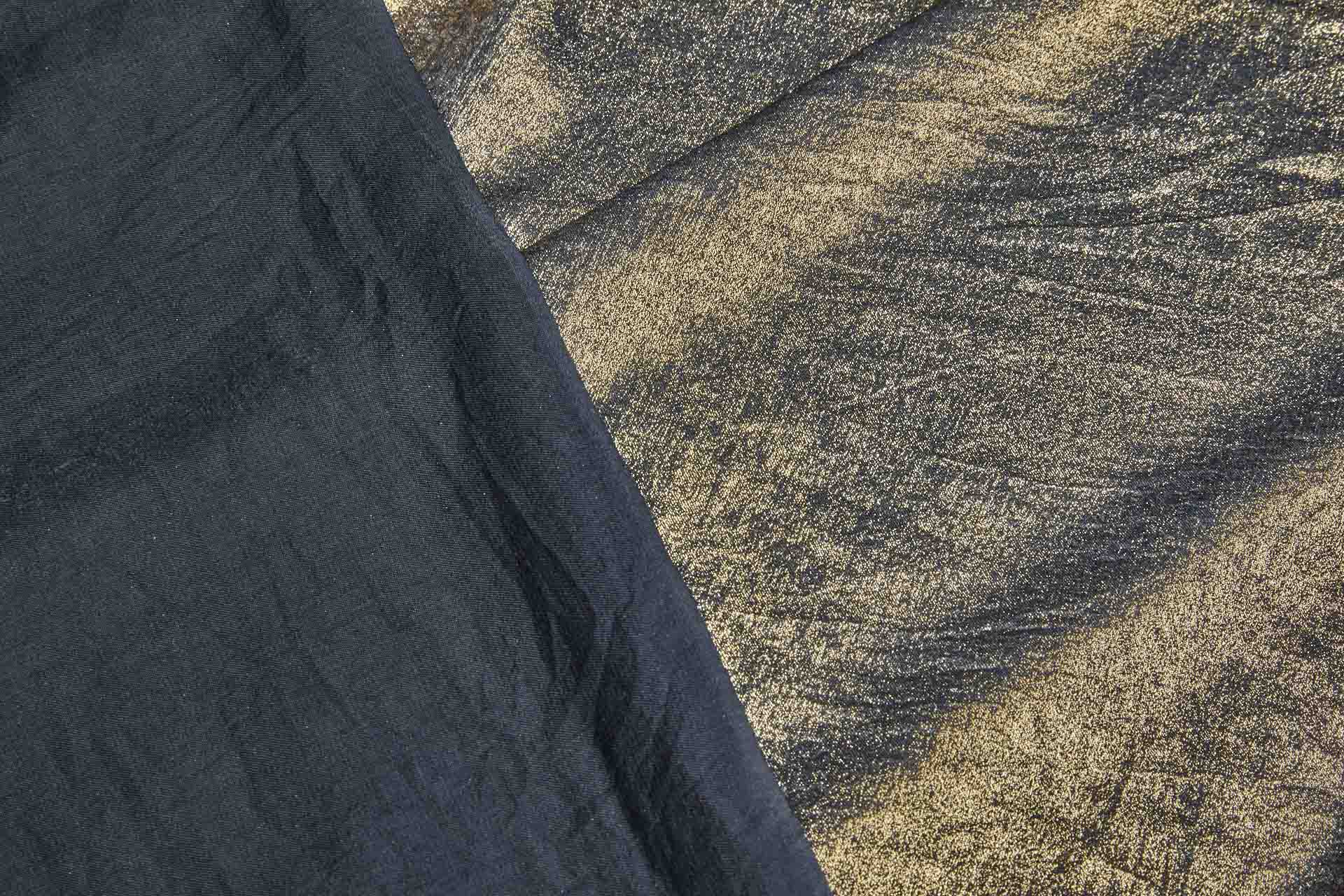 Foil Printed Polyester Satin in Dark Charcoal & Gold fabric, image 4 of 8