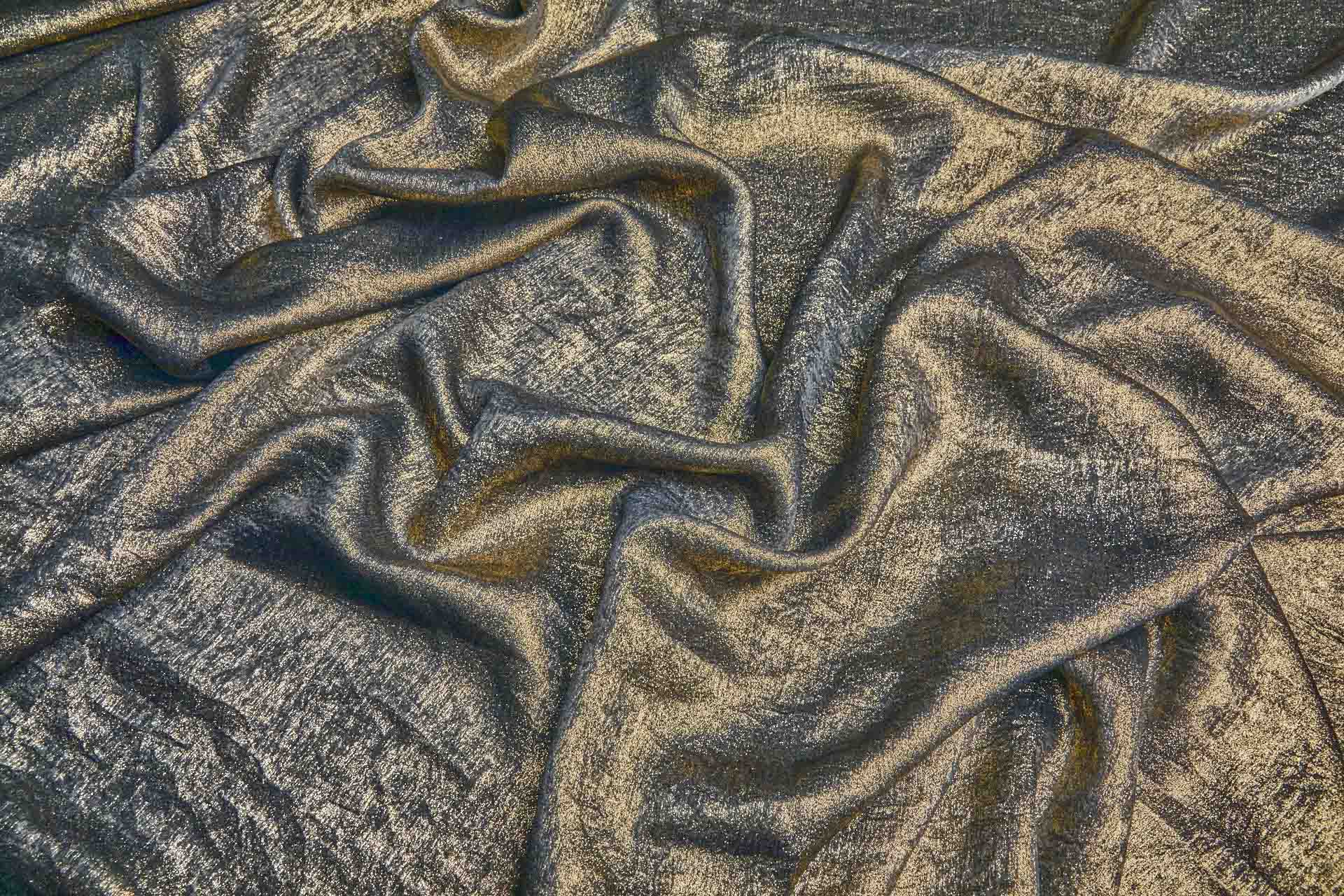 Foil Printed Polyester Satin in Dark Charcoal & Gold fabric, image 5 of 8