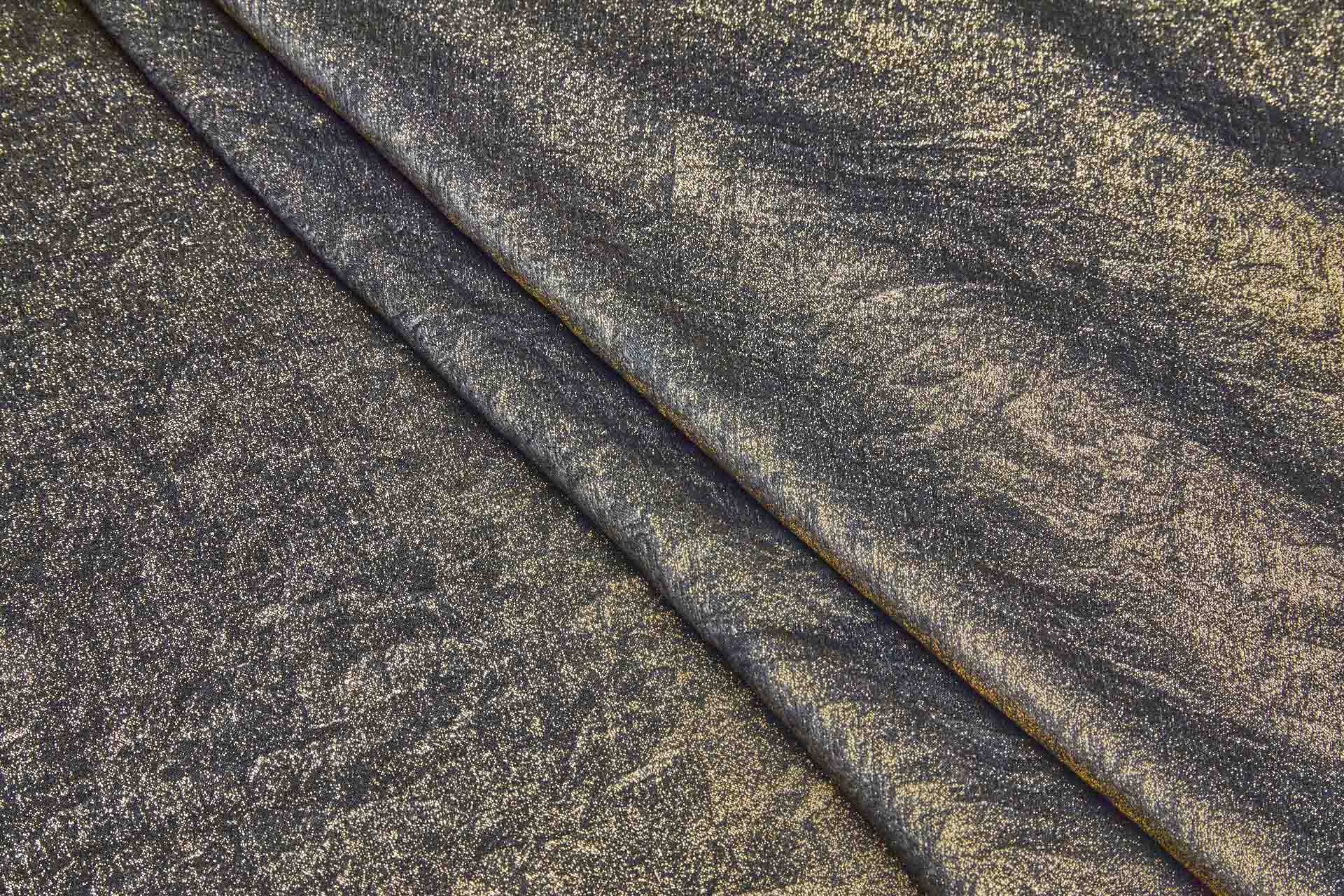 Foil Printed Polyester Satin in Dark Charcoal & Gold fabric, image 6 of 8