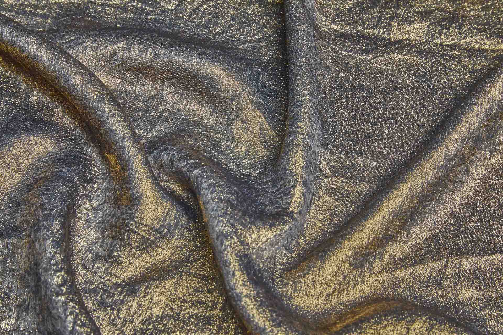 Foil Printed Polyester Satin in Dark Charcoal & Gold fabric, image 7 of 8