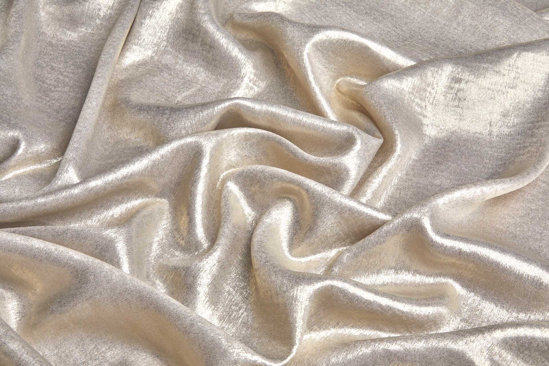 Foil Printed Polyester Satin in Oyster & Gold fabric, image 3 of 7
