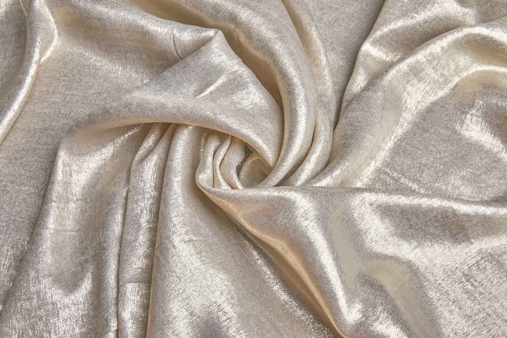 Foil Printed Polyester Satin in Oyster & Gold fabric