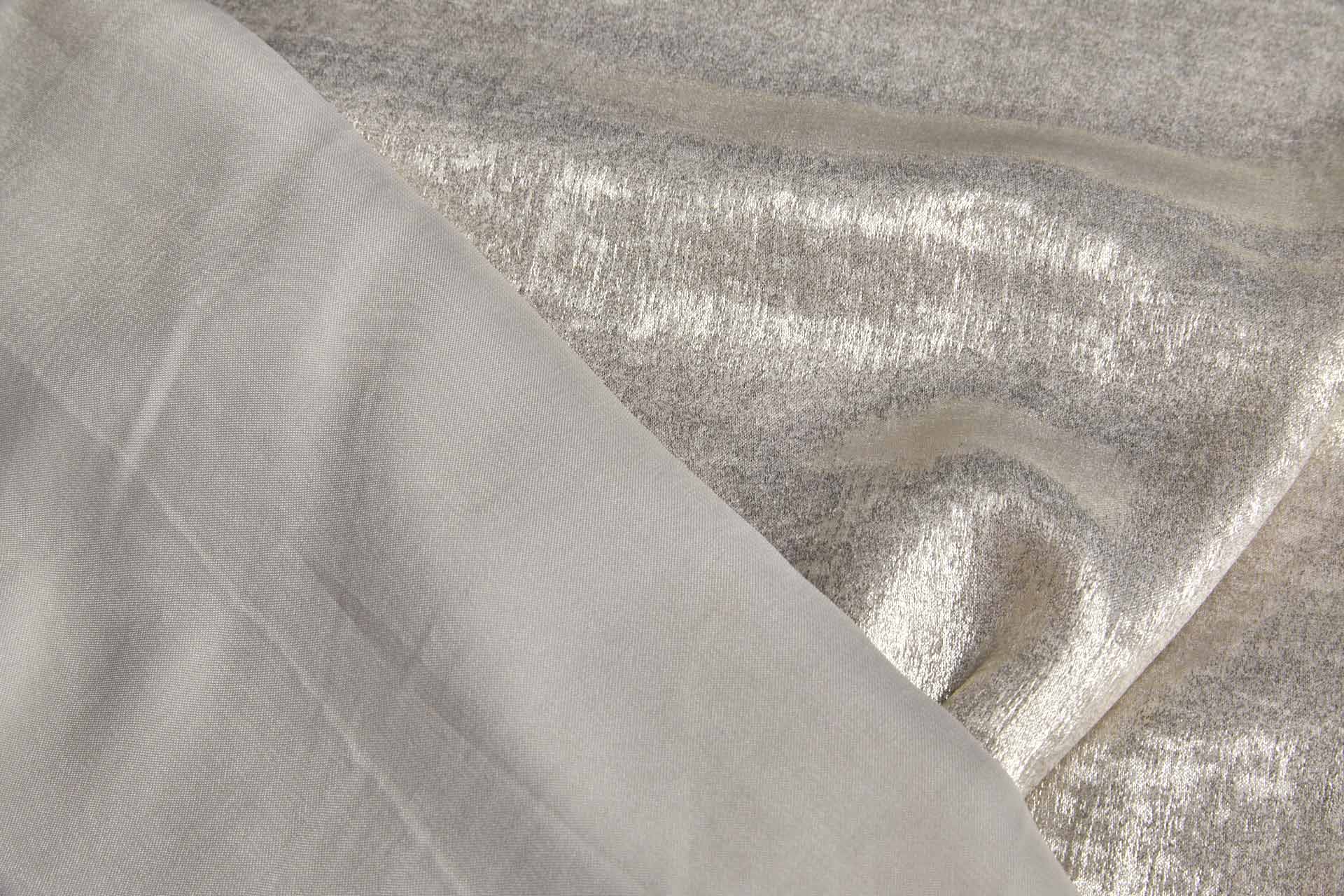 Foil Printed Polyester Satin in Oyster & Gold fabric, image 6 of 7