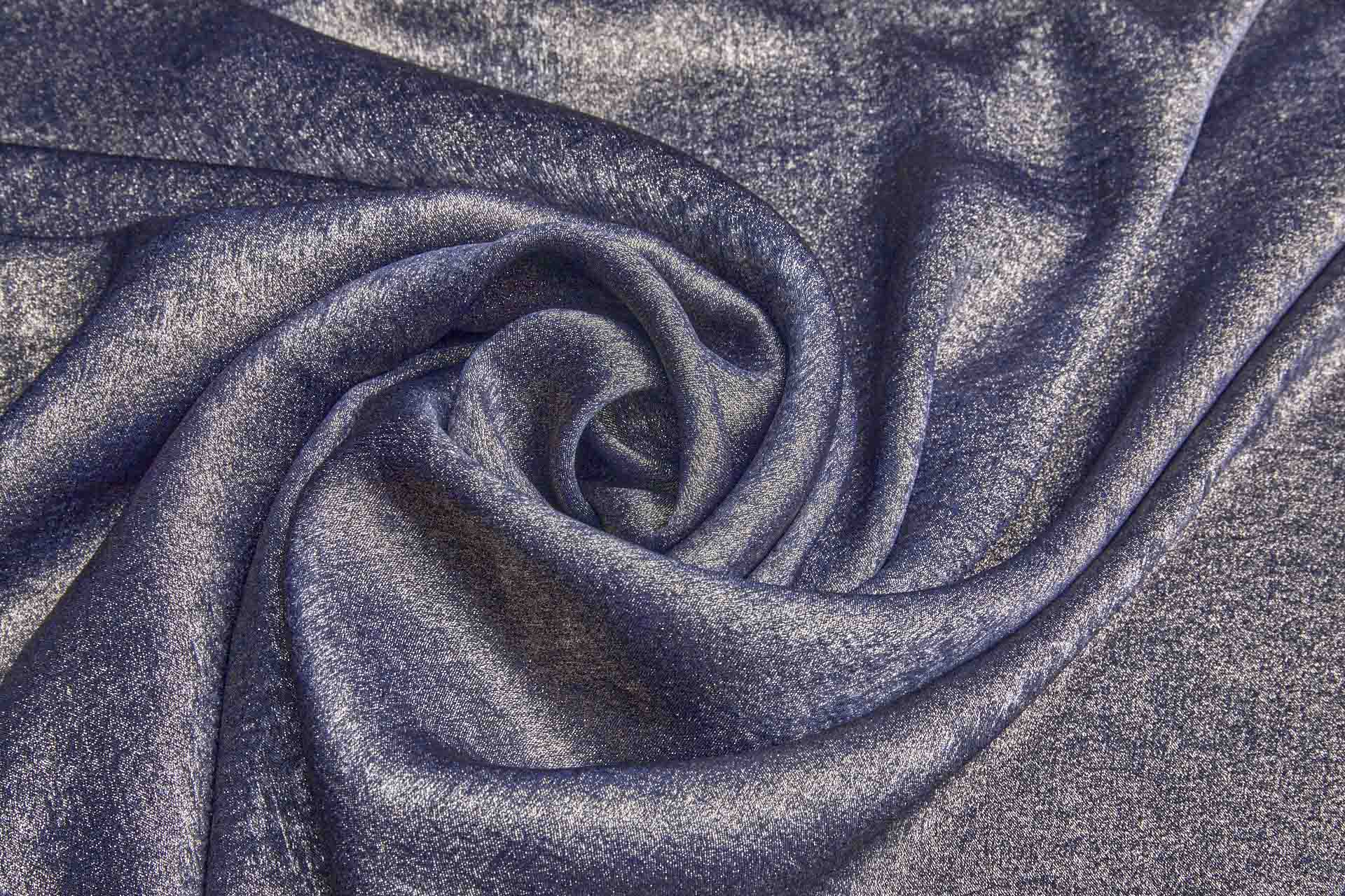 Foil Printed Polyester Satin in Navy & Pale Gold fabric