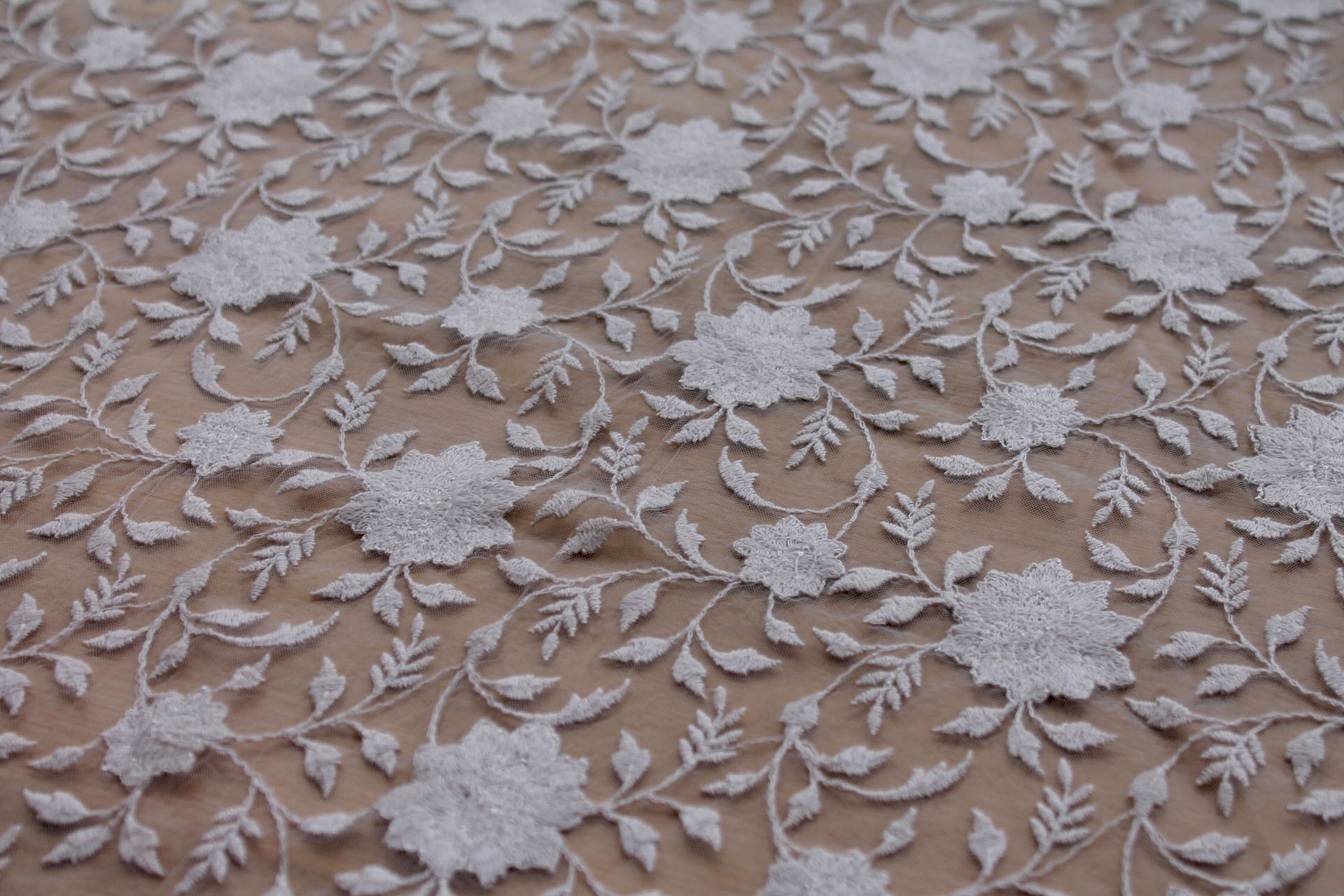 Flower and Vine Embroidered Tulle - Grey fabric, image 8 of 8
