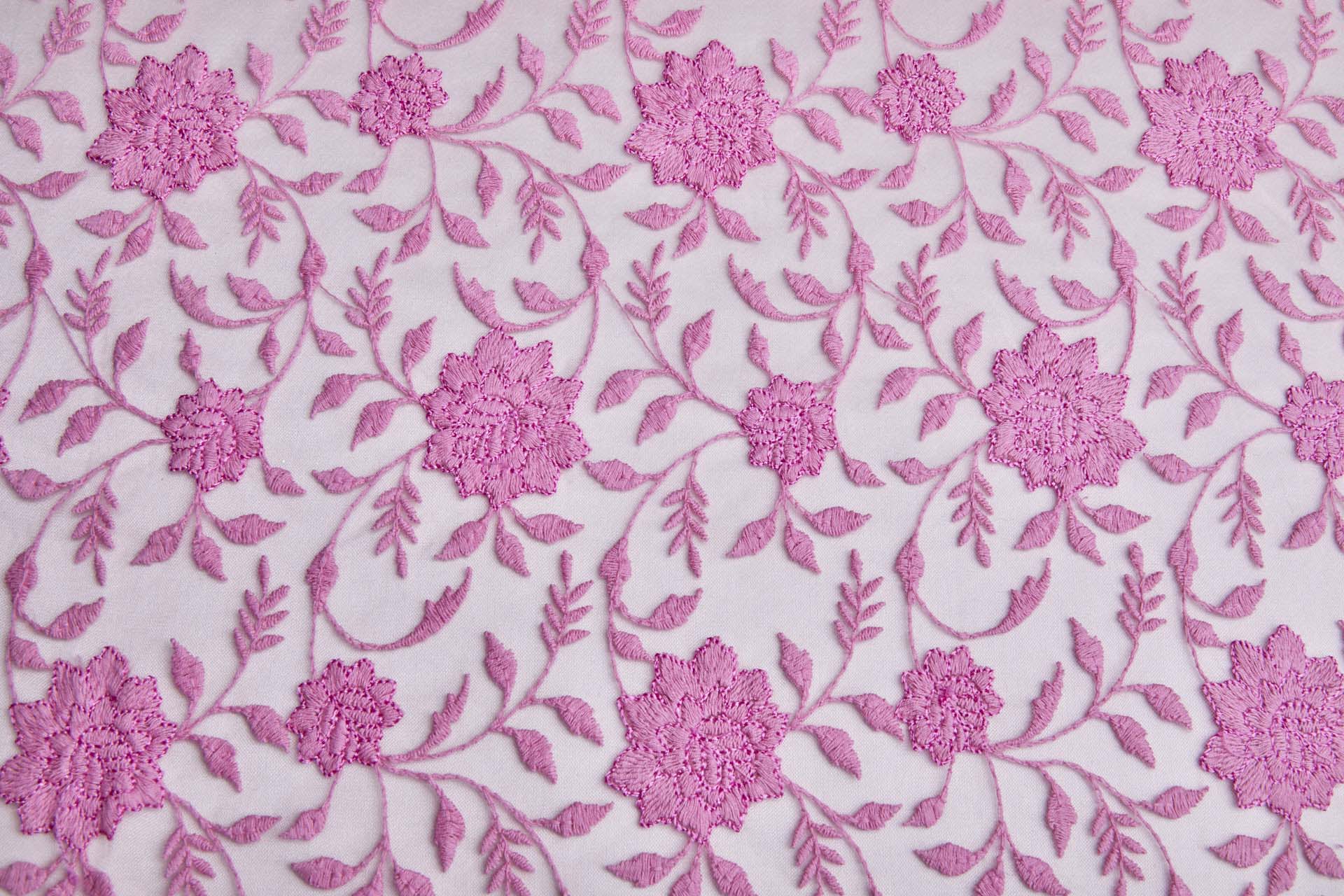 Flower and Vine Embroidered Tulle - Persian Pink fabric, image 10 of 10