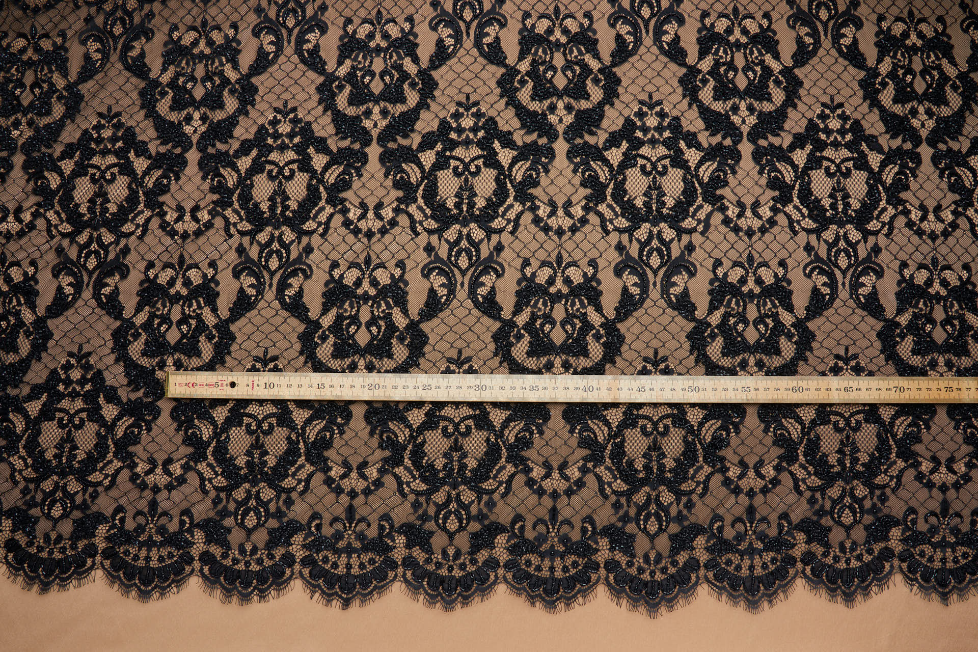Ornate Beaded Leavers Lace in Black fabric, image 11 of 11