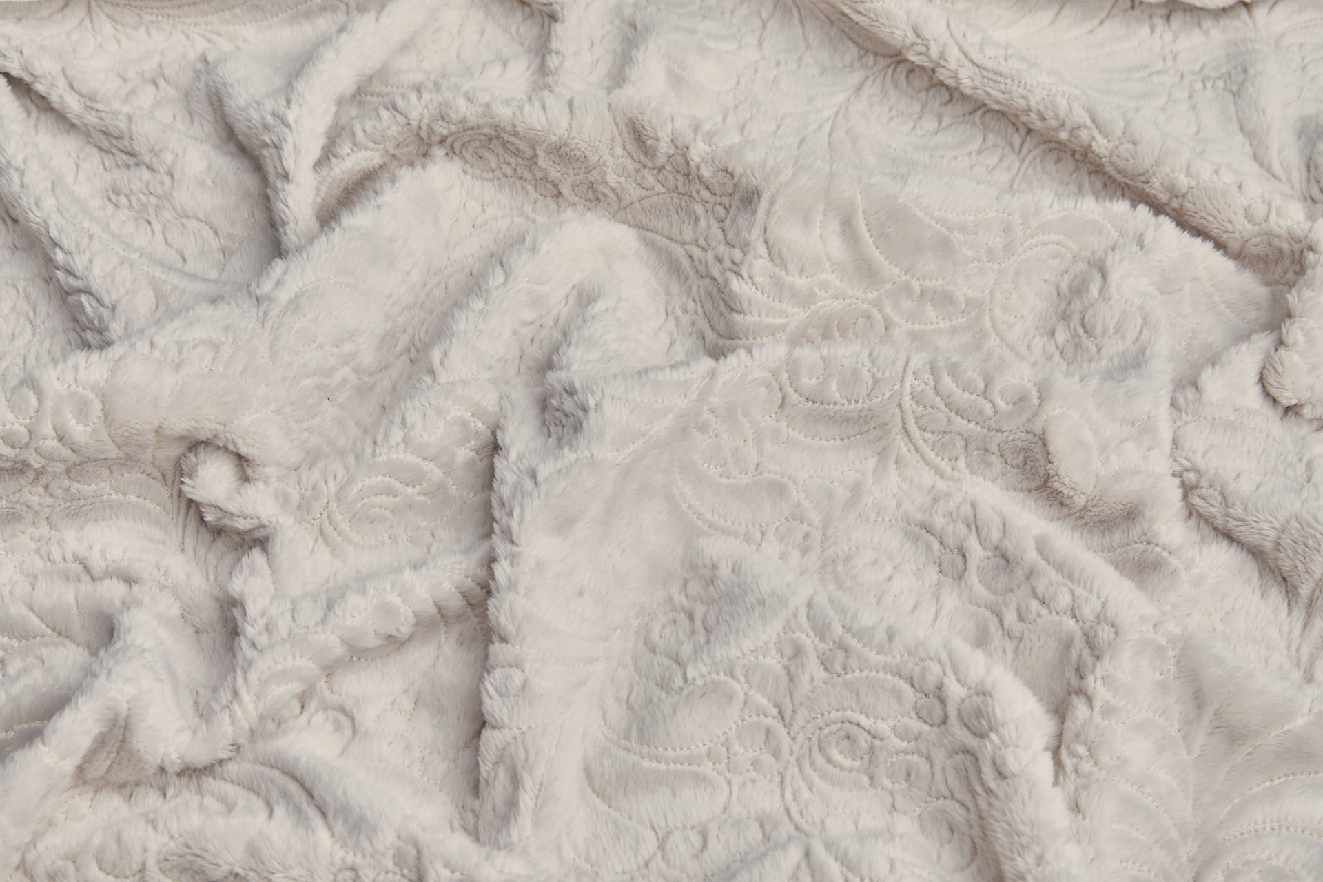 Stone Fluffy Short Pile Faux Fur with Ornate Leaf Embroidery fabric, image 4 of 6