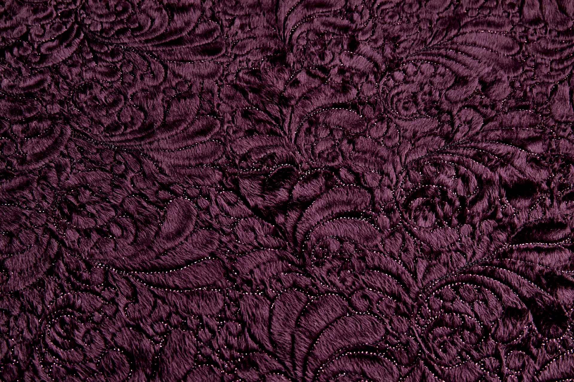 Burgundy Fluffy Short Pile Faux Fur with Ornate Leaf Embroidery fabric, image 7 of 7