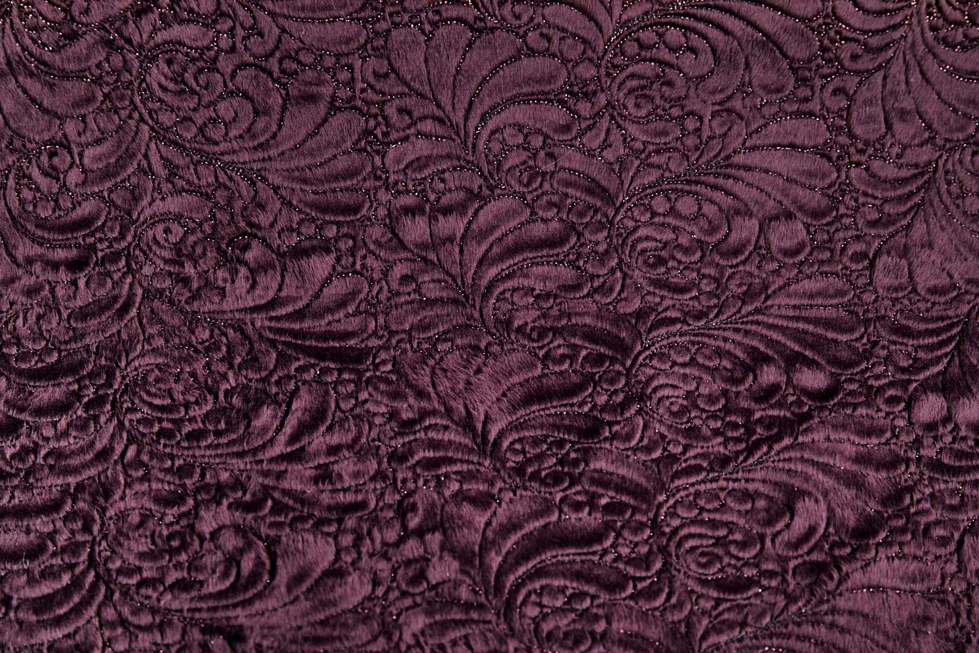 Burgundy Fluffy Short Pile Faux Fur with Ornate Leaf Embroidery fabric, image 2 of 7